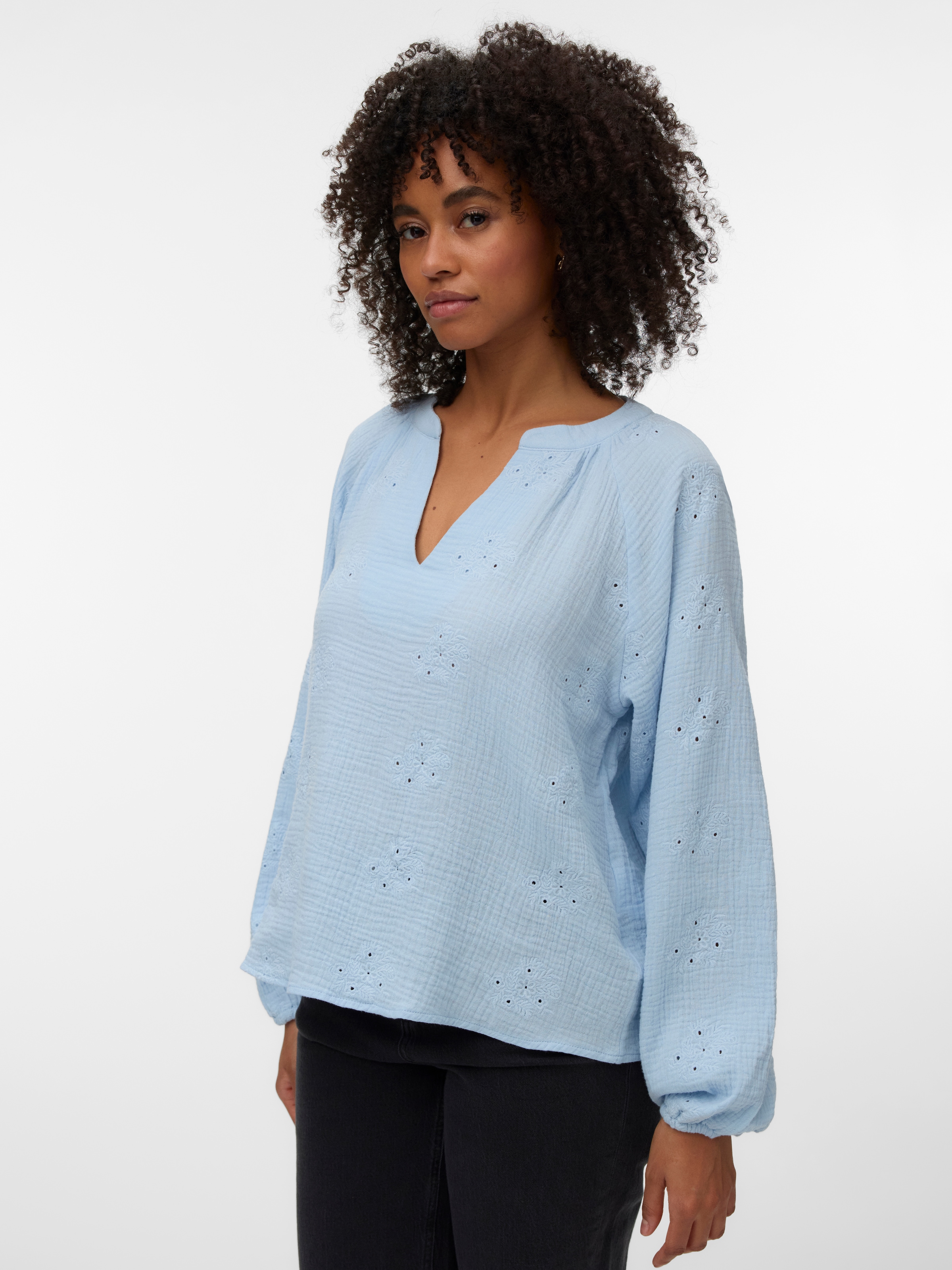 Vero Moda Langarmbluse "VMNATALI LS EMB TOP WVN NOOS" Baumwolle, Allover To günstig online kaufen