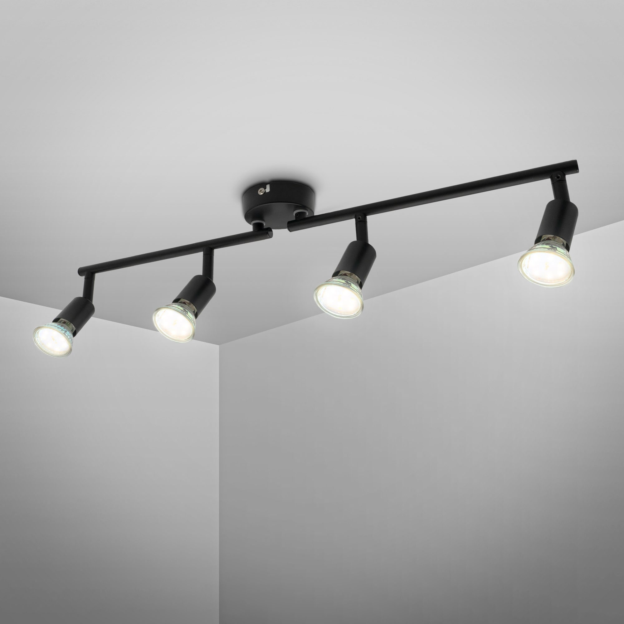 B.K.Licht LED Deckenspots »BKL1546 Deckenlampe schwenkbar, Deckenstrahler, GU10 Fassung«, 4 flammig, Leuchtmittel GU10 | Leuchtmittel wechselbar, 3.000K, 260Lm, 2,9 Watt, 60x10,5 cm, Matt-Schwarz
