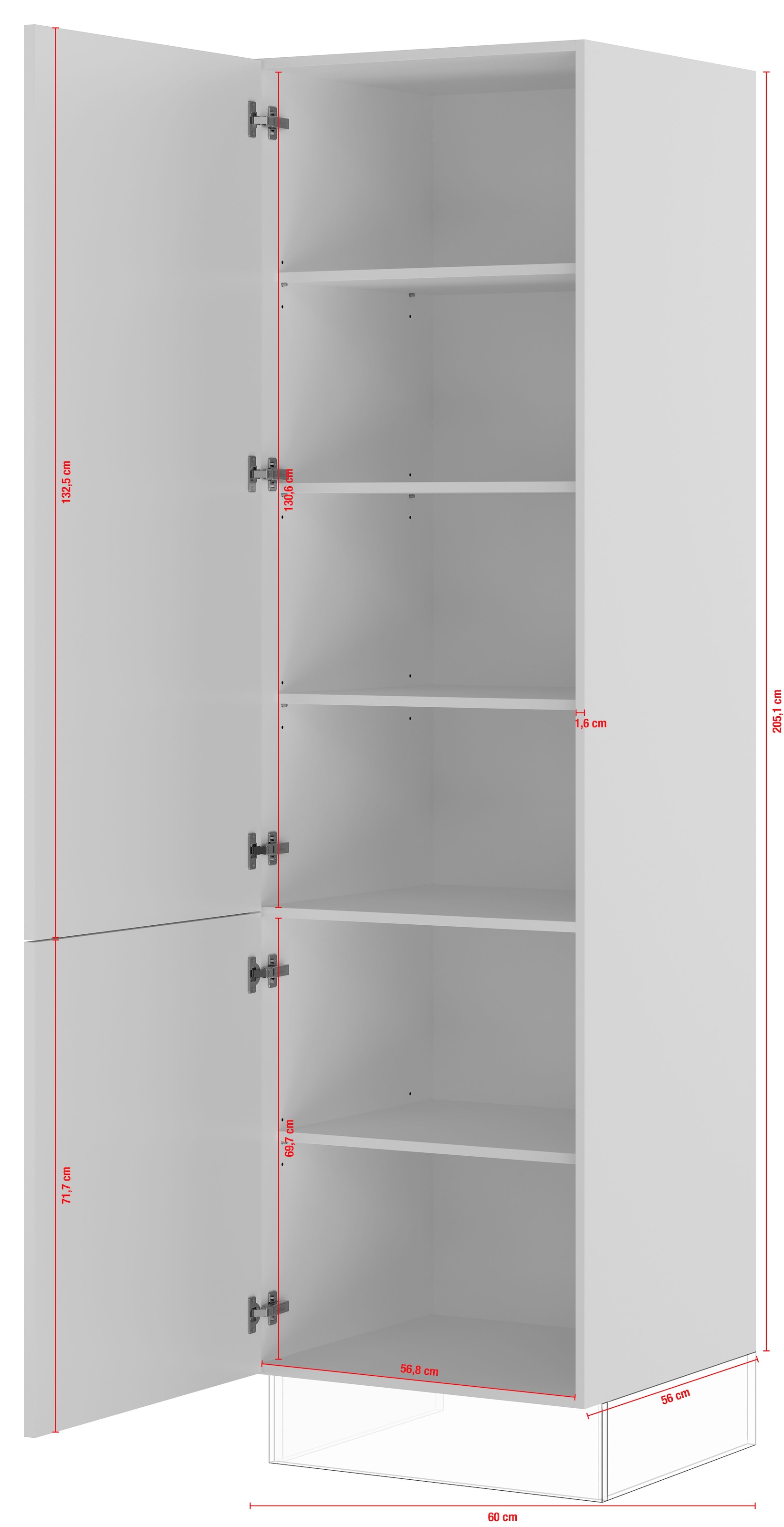 IMPULS KÜCHEN Seitenschrank »"Valencia", Breite/Höhe: 60/205,1 cm«, vormontiert, mit Drehtüren, mit verstellbaren Fachböden