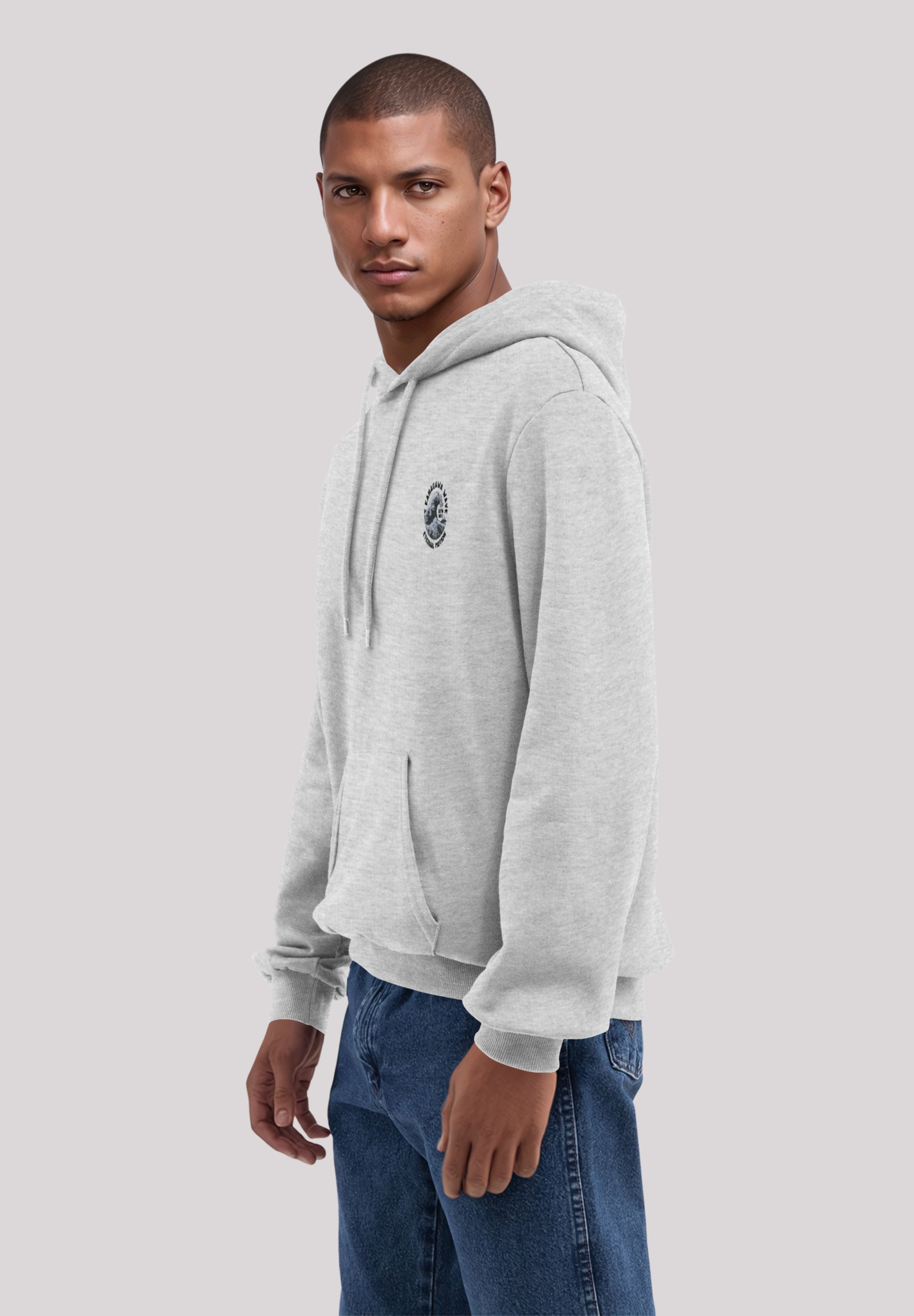 F4NT4STIC Kapuzenpullover »Kanagawa Wave Stickerei«, Premium Qualität