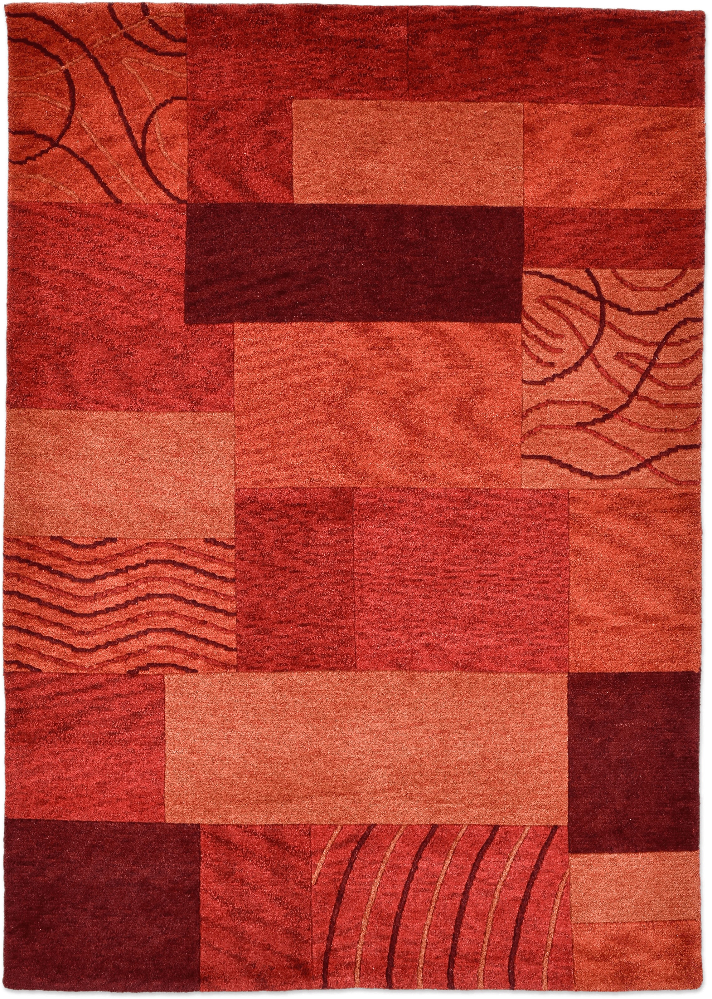 THEKO Wollteppich »Royal Domas 4028«, rechteckig, 14 mm Höhe, Kurzflor, reine Wolle, handgetuftet, modernes Patchwork Design