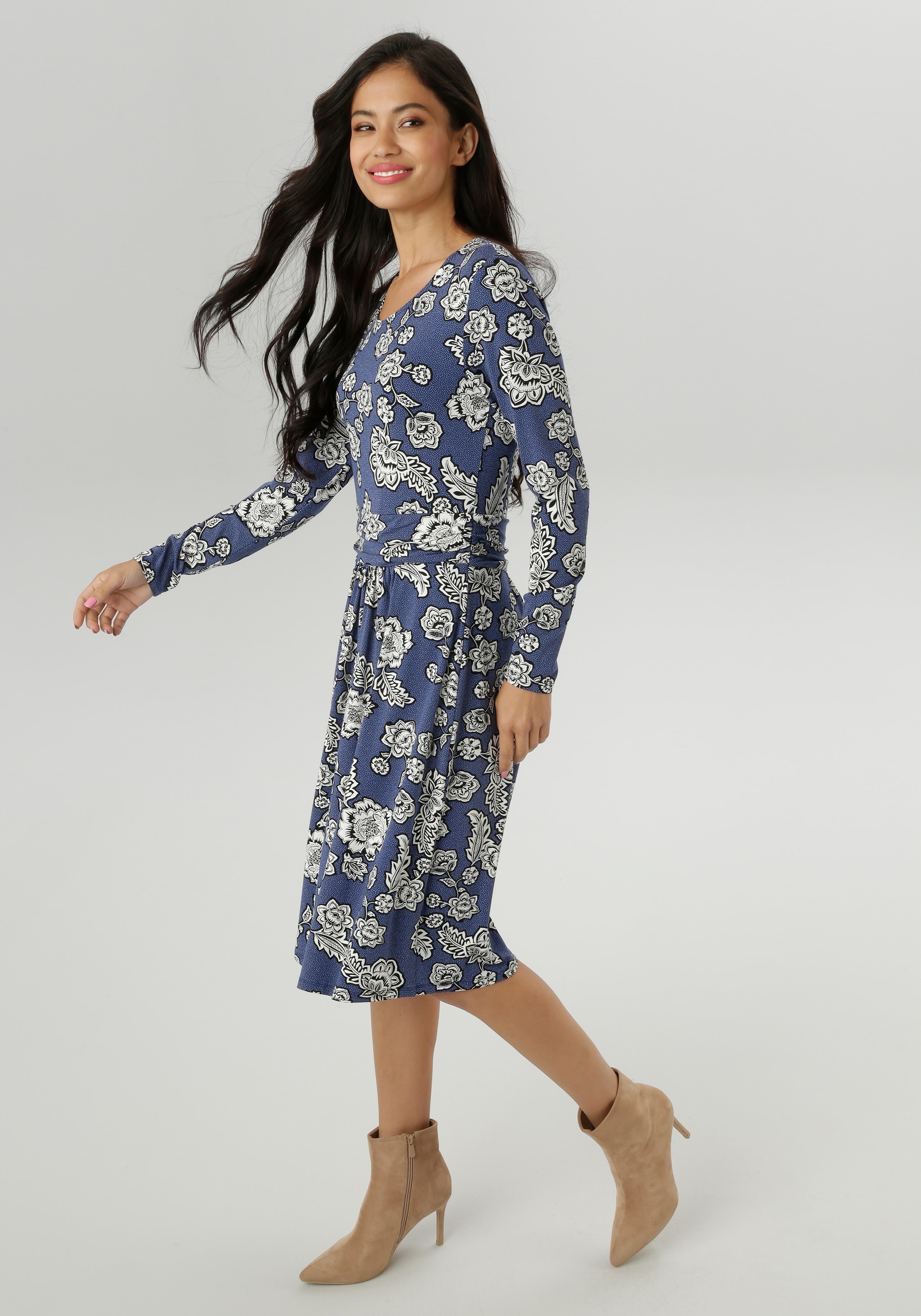 Aniston SELECTED Jerseykleid, mit abstrakter Blüten- und Blättermusterung - günstig online kaufen