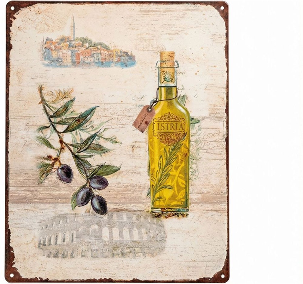 Ambiente Haus Metallbild "Istria" Kroatien Küche Natur Vintage 1 Stk. tlg. Metallbild - Istrien & Olivenöl