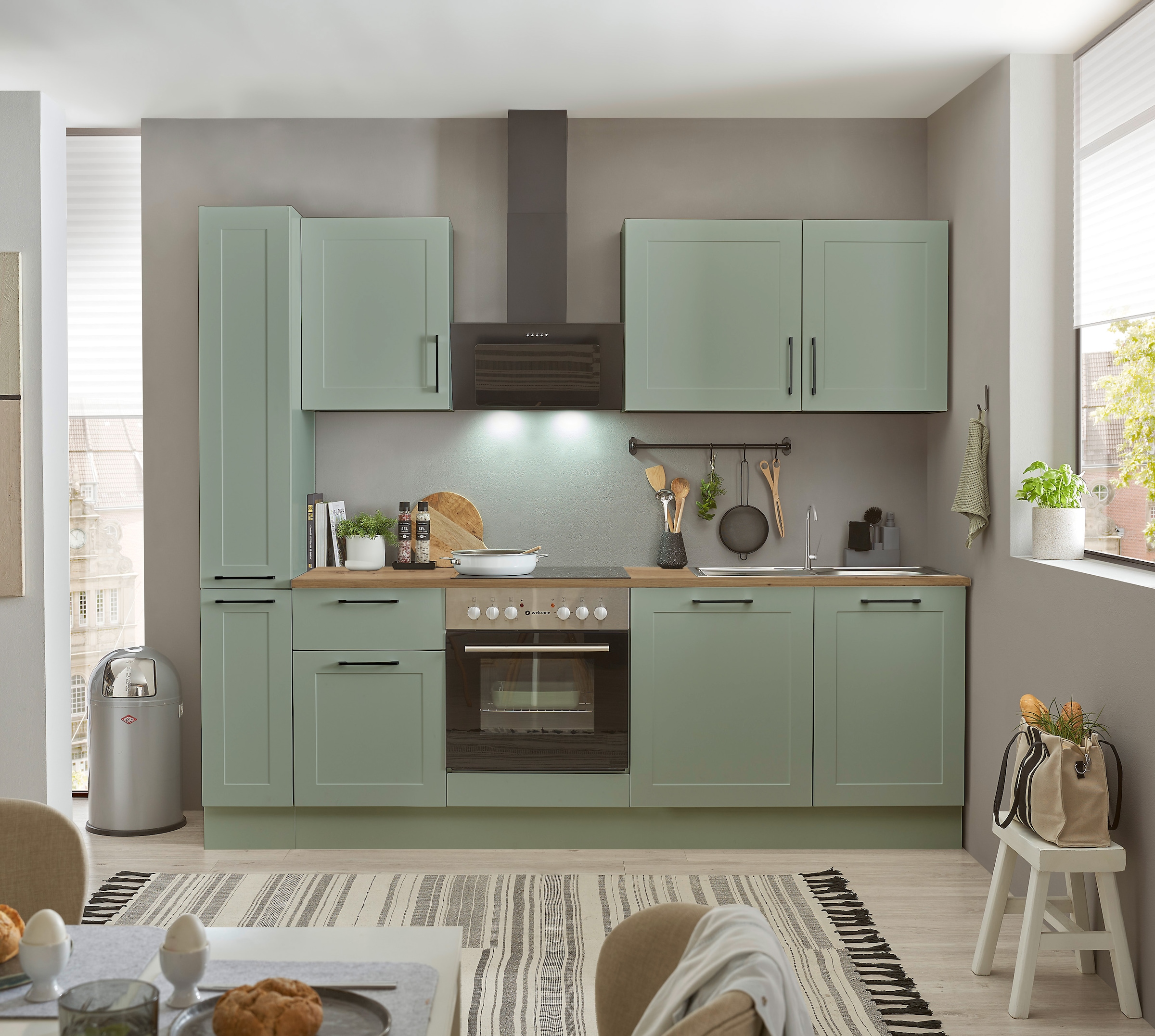 BASIC by Balculina Küchenzeile »Marsi«, Breite 250 cm, wahlweise mit E-Geräten, Soft-Close-Funktion