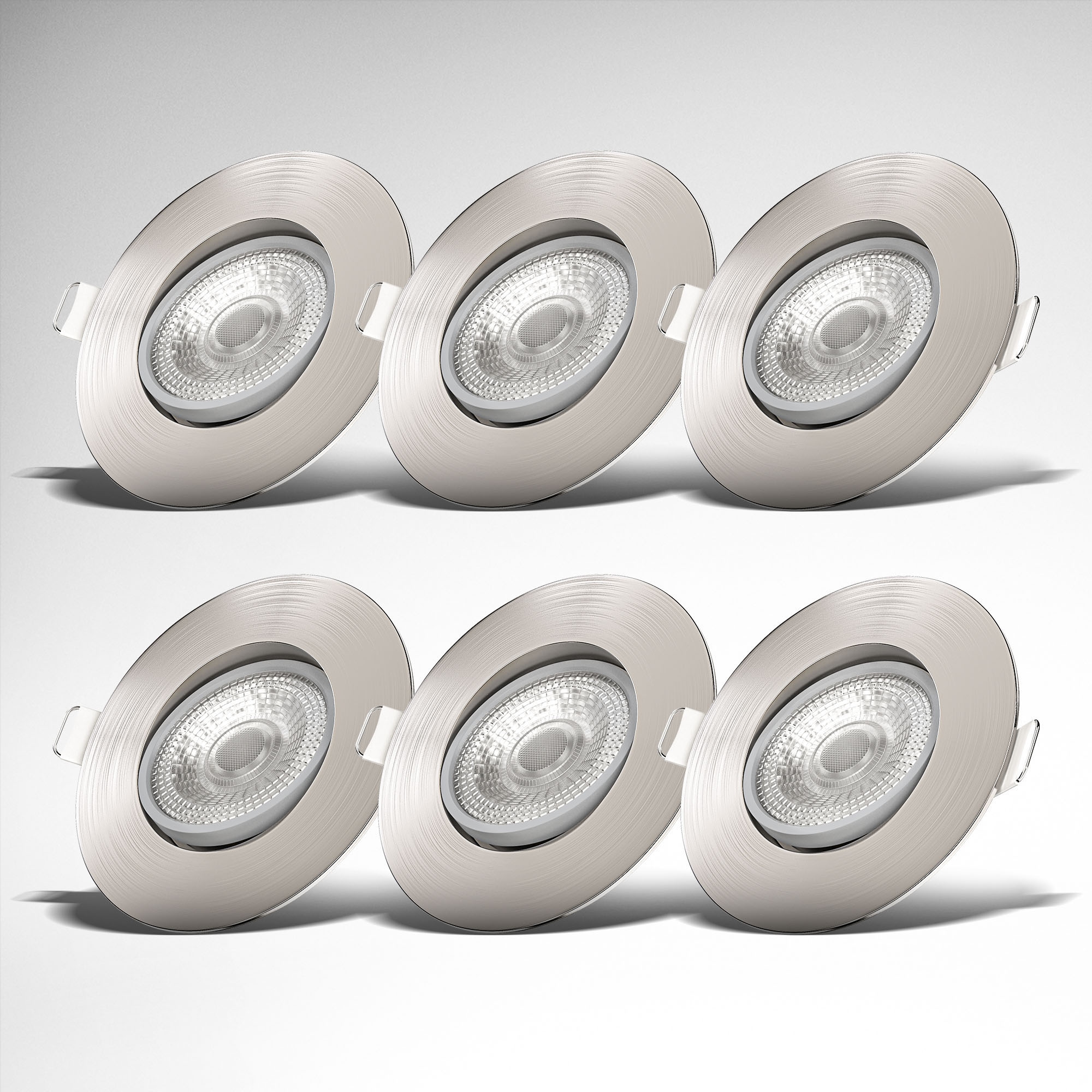 B.K.Licht ultraflache LED Einbauleuchte 6er-Set,. LED Modul, 5 Watt, 460L, 3.000K, wamweißes Licht, stufenlos dimmbar, schwenkbar, IP23