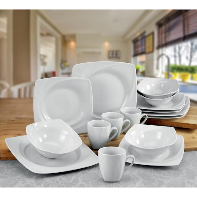 CreaTable Kombiservice »Geschirr-Set Celebration«, (Set, 16 tlg.,  Kaffeeservice und Tafelservice im Set, für 4 Personen), Service, weiß,  ausdrucksstarkes Innenrelief, 16 Teile, für 4 Personen | BAUR