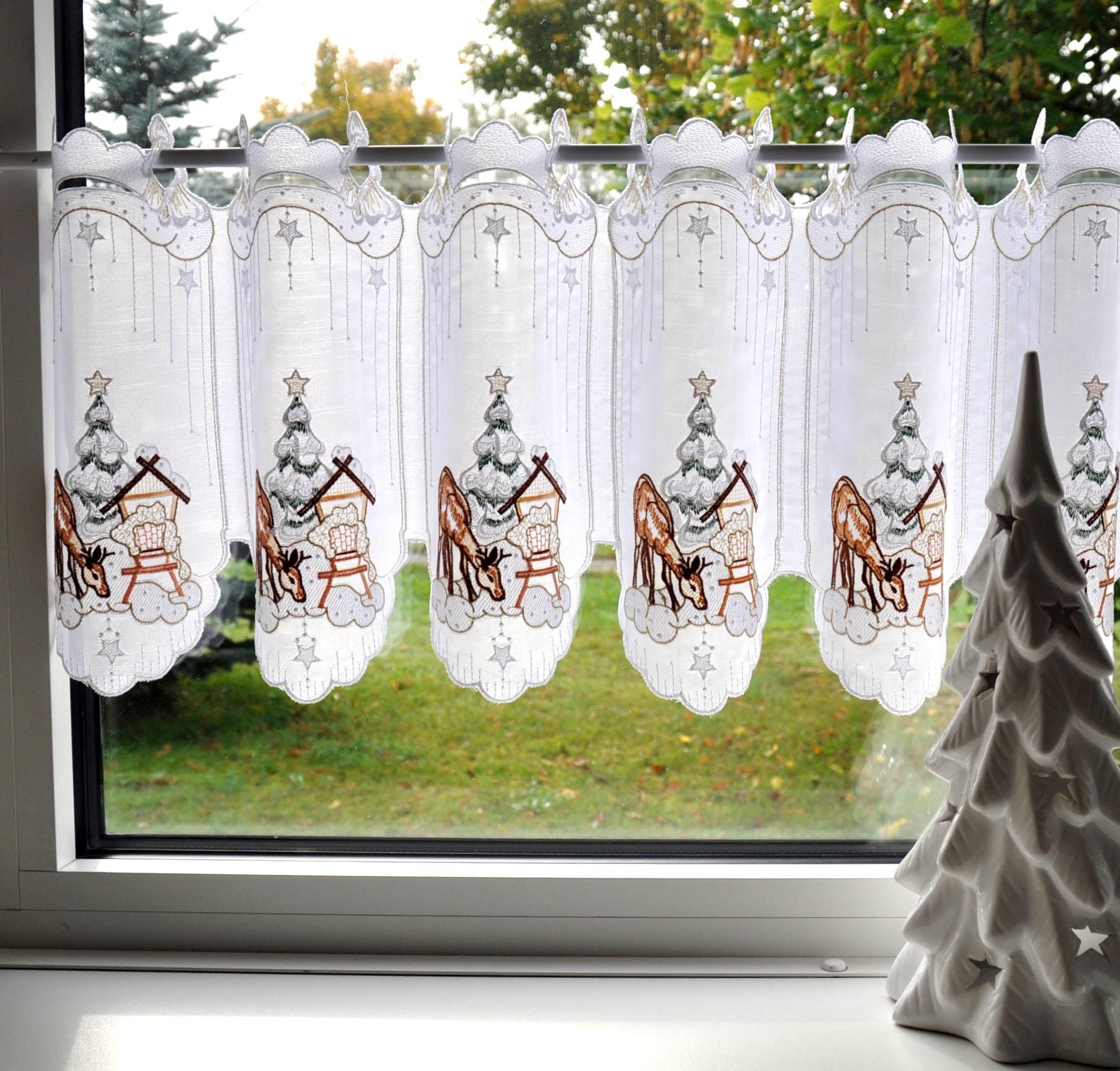 Stickereien Plauen Scheibengardine "Reh" Stangendurchzug 1 Stk. tlg. günstig online kaufen
