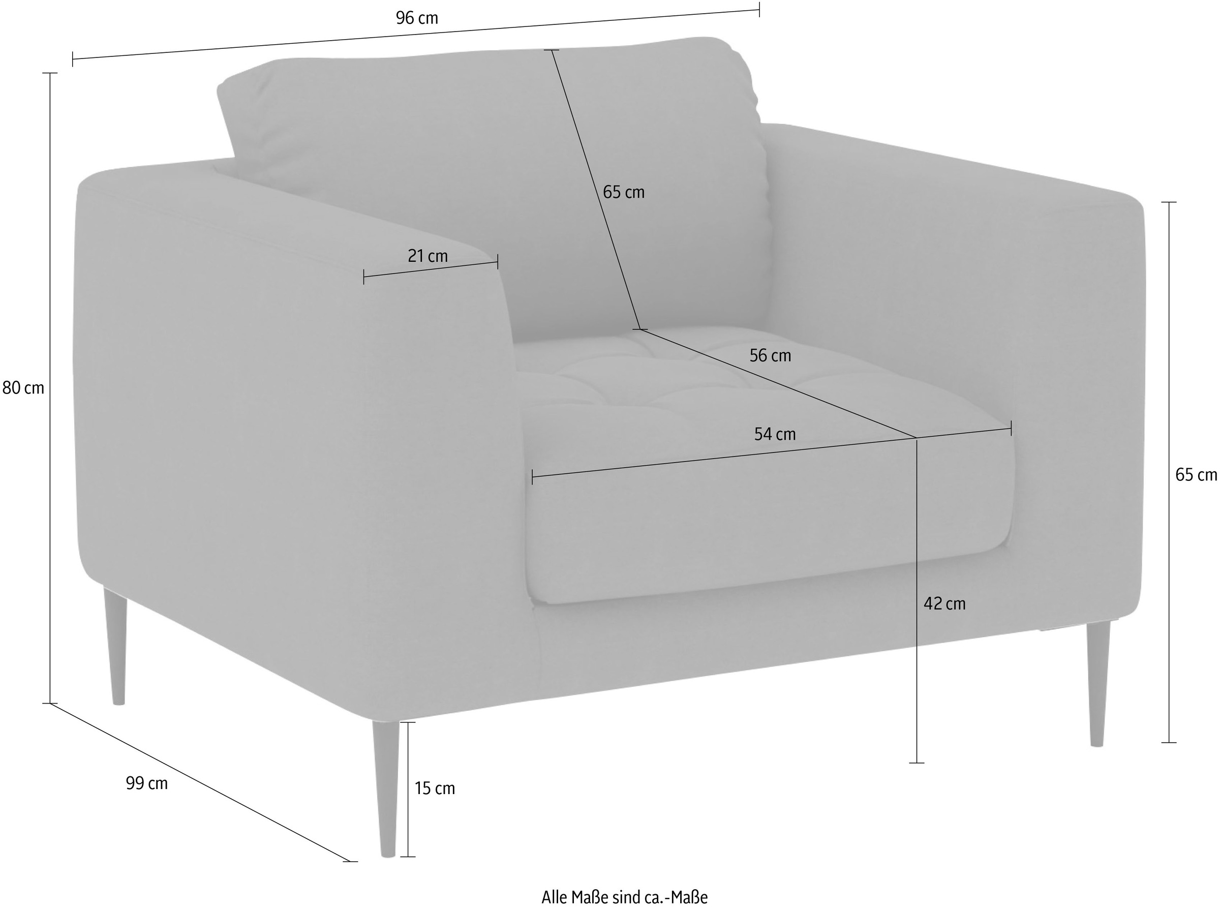 TRENDMANUFAKTUR Sessel »Luzi, Loungesessel, modern mit extra hohen Füßen«, Designsessel mit tollem Sitzkomfort, Metallfüße schwarz, Breite 96 cm