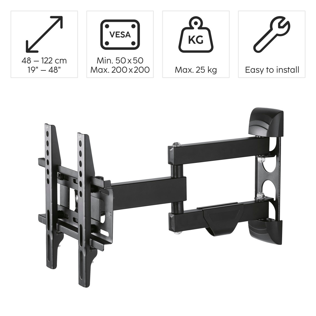 Hama TV-Wandhalterung »Halterung, schwenkbar, neigbar, ausziehbar von 48 - 122 (19" - 48")«, bis 122 cm Zoll, max. 25 kg