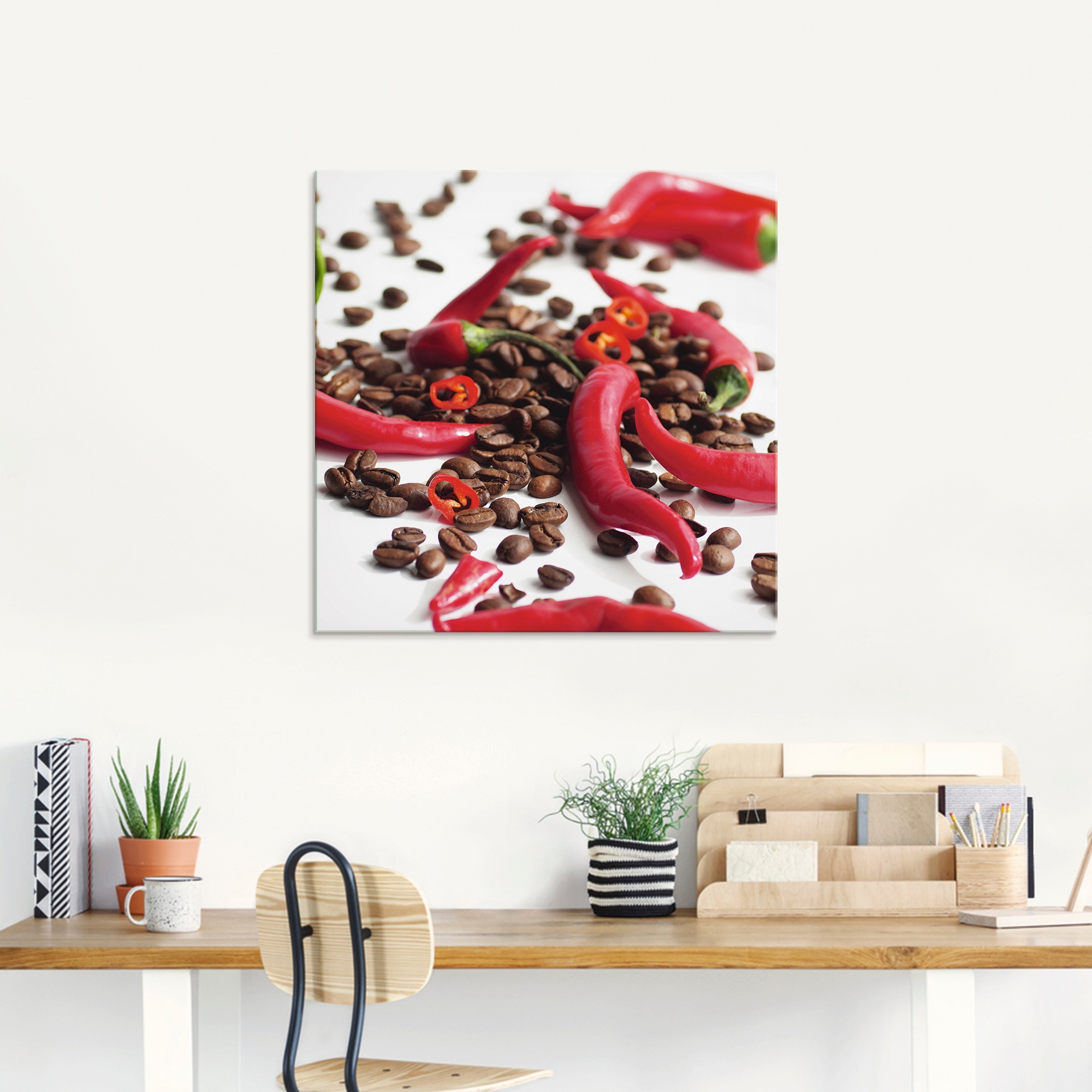 Artland Glasbild "Frische Chili auf Kaffee" Lebensmittel 1 Stk. tlg. in ver günstig online kaufen