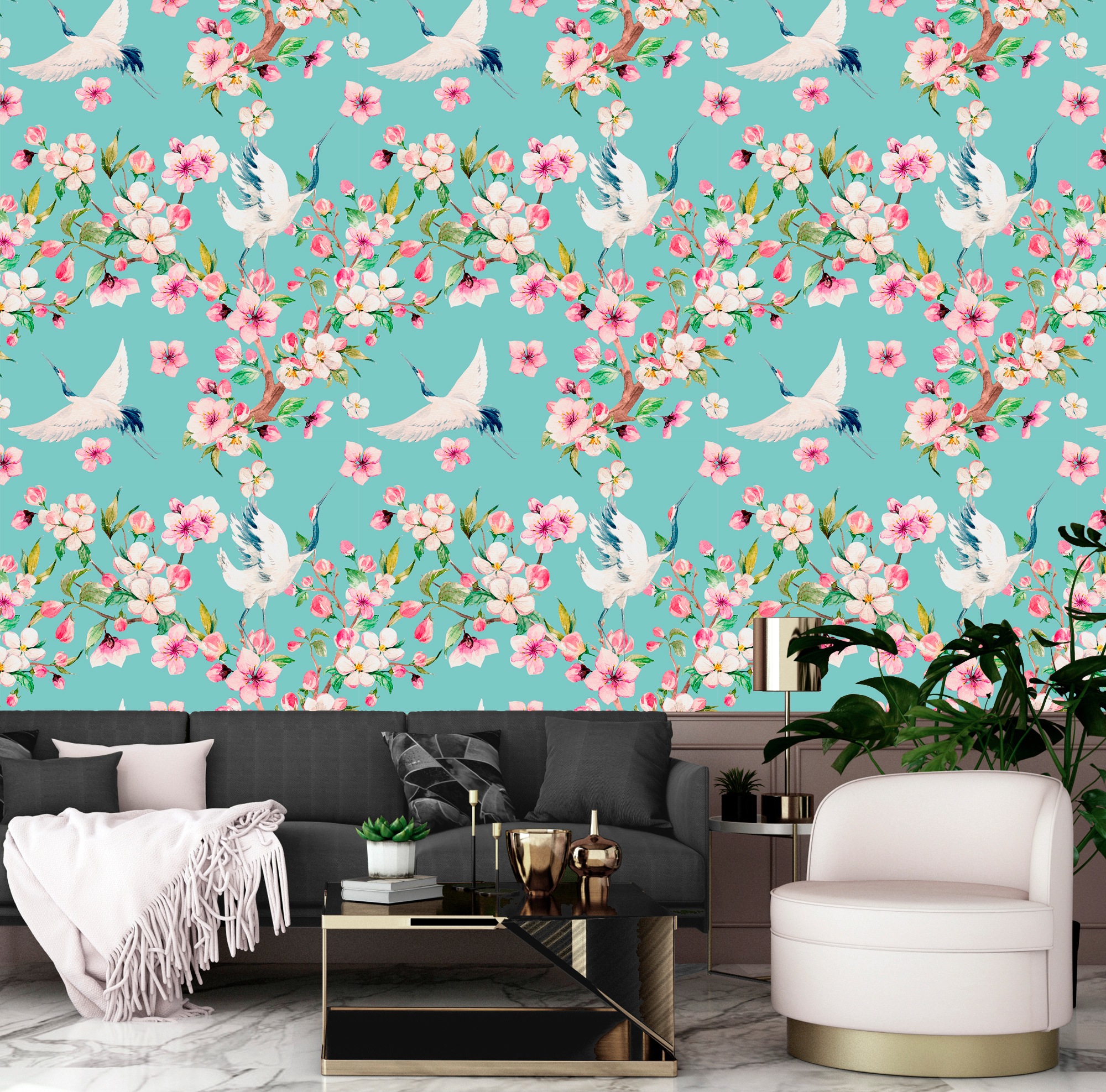 queence Vinyltapete »Anja«, bedruckt-Motiv-botanisch-floral-gemustert-natürlich, 90x250cm, selbstklebend, kinderleichte Anbringung, Sticker