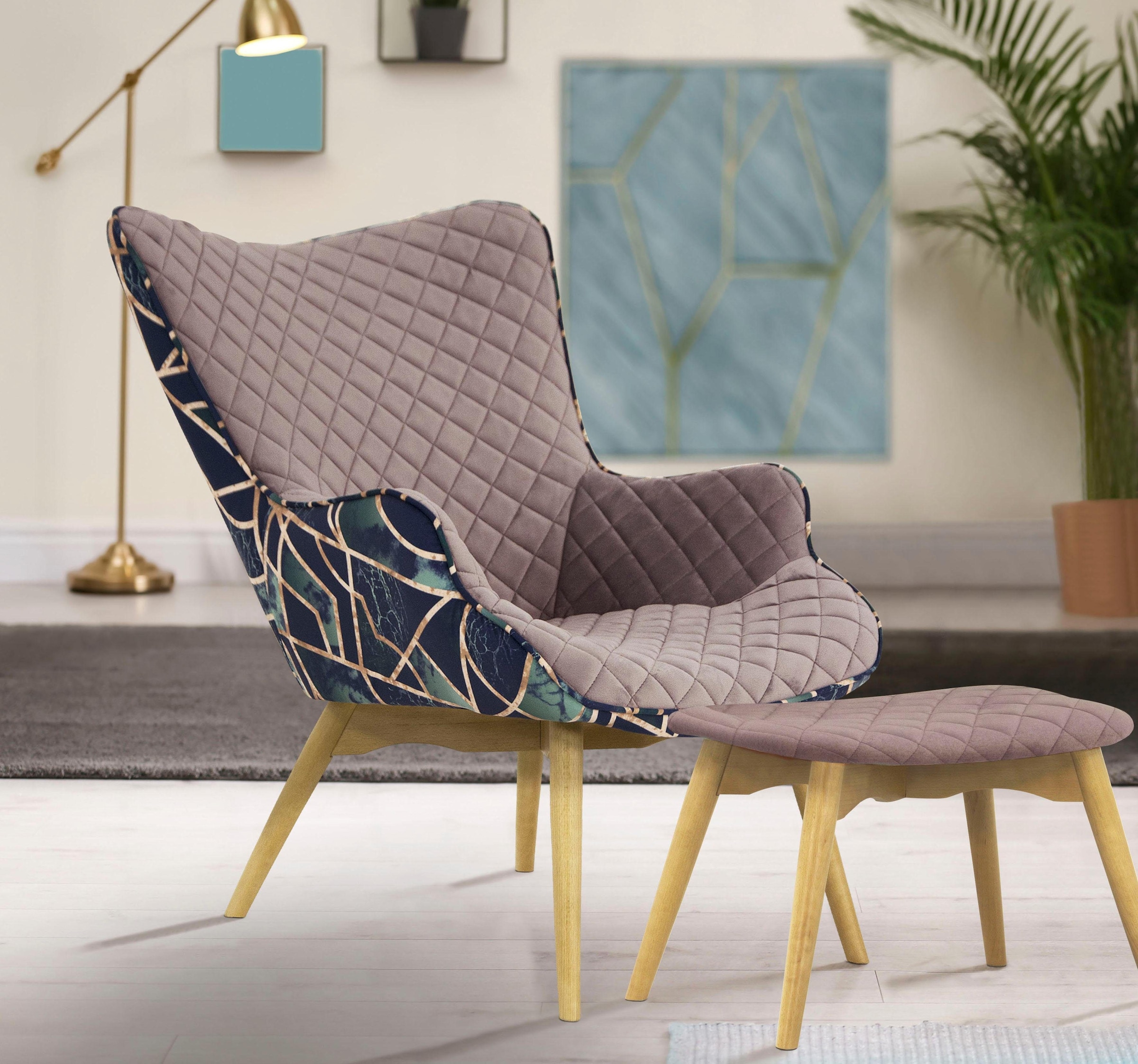 Home affaire Sessel "Duke Print" Karoprägung im Sitzbereich und Dekostoff a günstig online kaufen