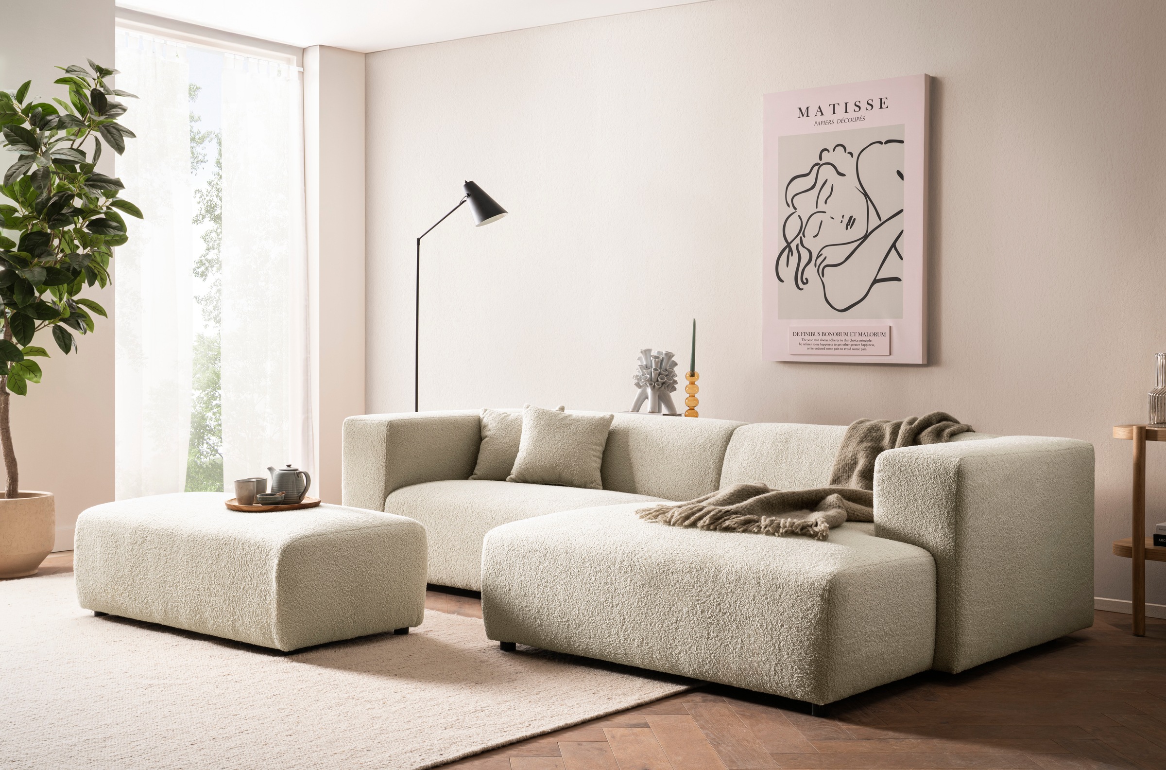 andas Polsterecke »BAKELS, Ecksofa-Set mit Hocker, L-Form mit Schlaffunktion«, Ecksofa-Set (incl. Hocker) im trendigen Megacord