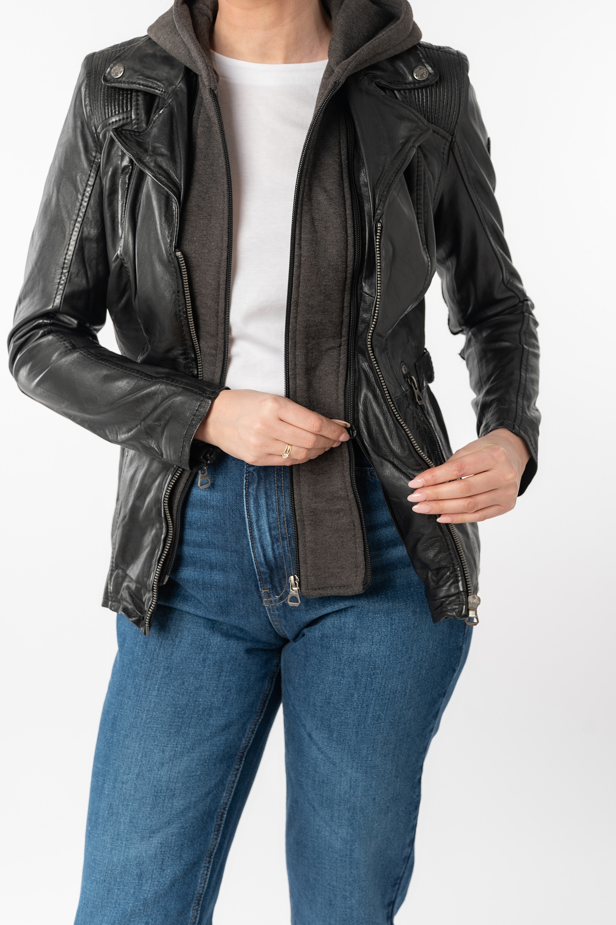 Mauritius Lederjacke »Adelyn«, mit Kapuze, 2-in-1-Lederjacke