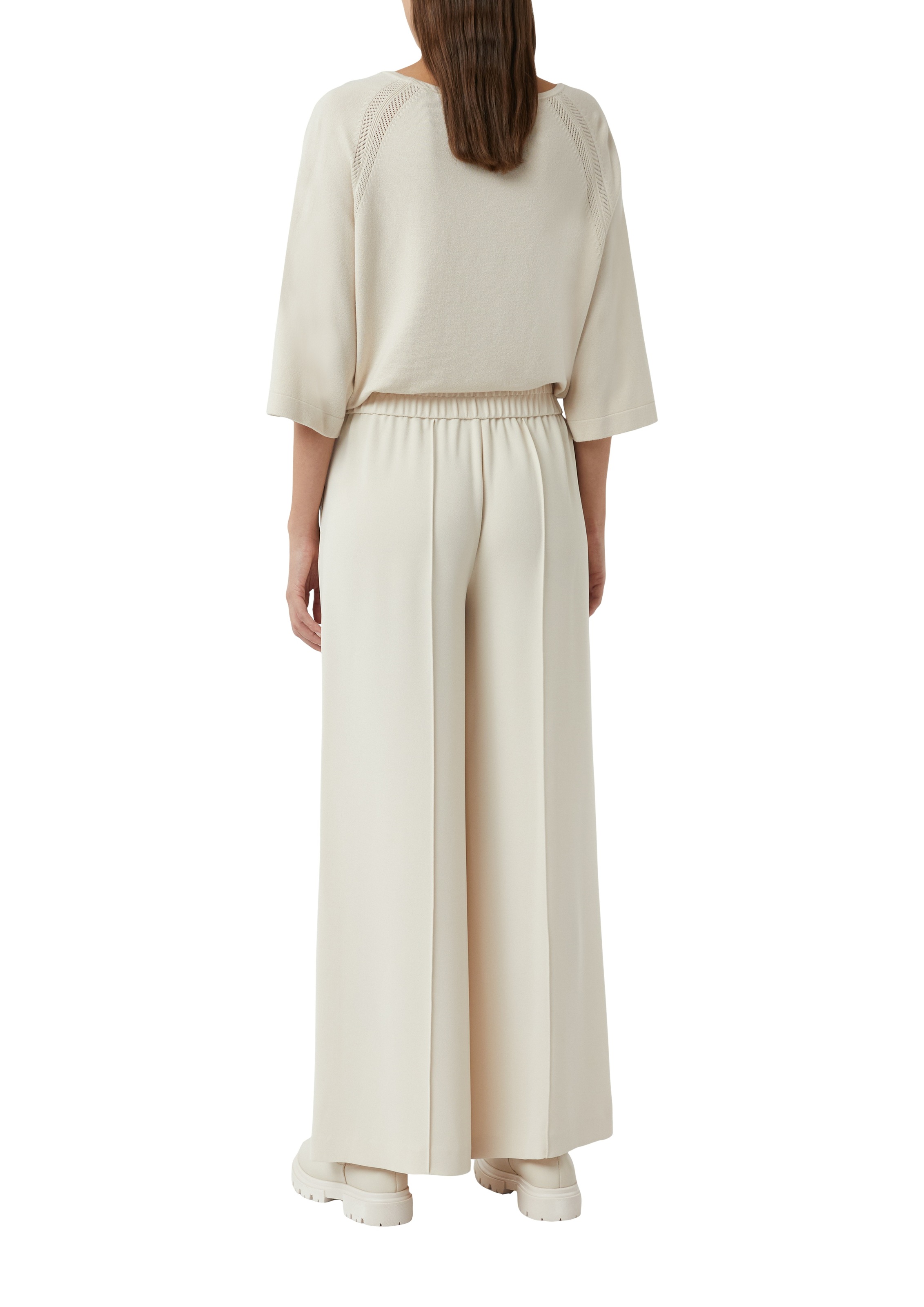 Stoffhose COMMA, Damen, Gr. 44, N-Gr, beige, Web, Obermaterial: 100% Polyester, unifarben, weit knöchellang, Hosen Stoffhose, mit elastischem Bund 3
