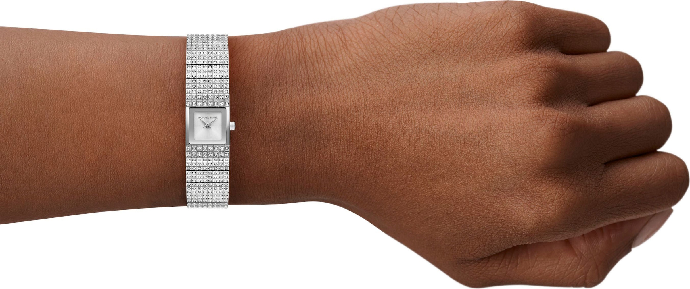 MICHAEL KORS Quarzuhr »DARRINGTON«, Armbanduhr, Damenuhr, Edelstahlarmband, analog, Glassteine