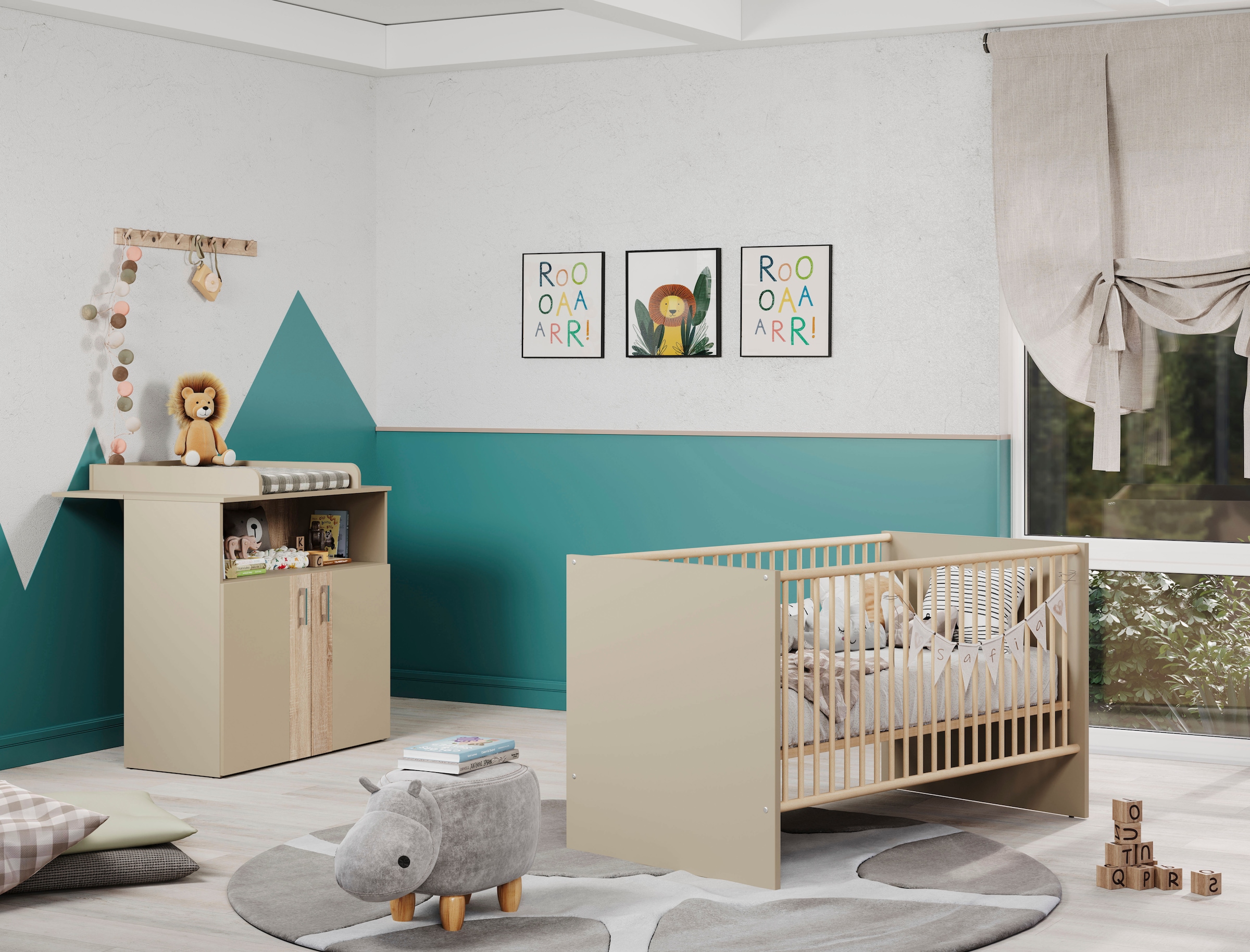 trendteam Babymöbel-Set »Beja« Set, 2 tlg. Babyzimmermöbel: Kinderbett und Wickelkommode - silberfarbene Griffe
