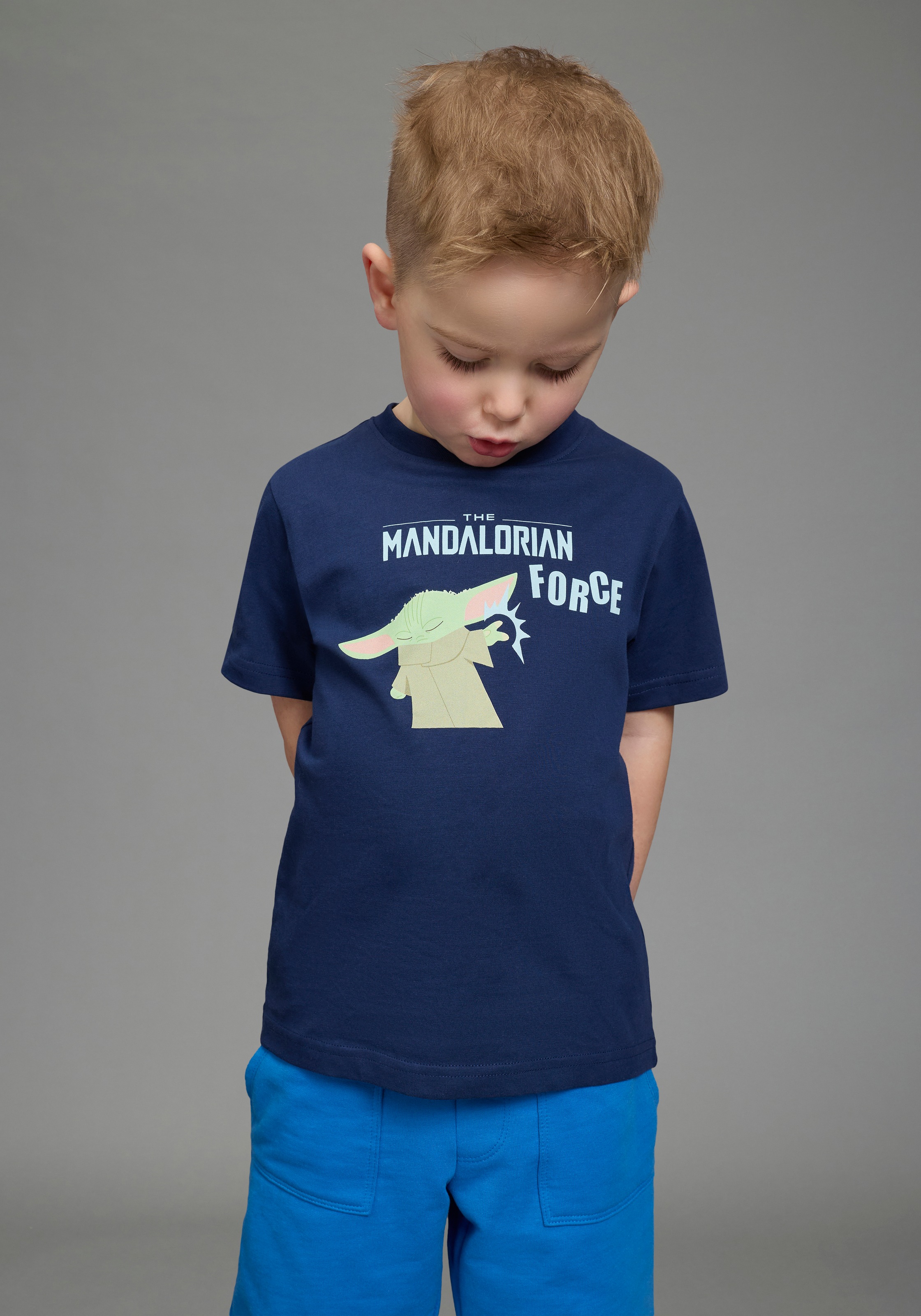 KIDSWORLD Jungen T-Shirt "STAR WARS: MADALORIAN - Disney Shirt"marine, Gr. 176, bedruckt, Single Jersey, Obermaterial: 100% Baumwolle, Shirts,