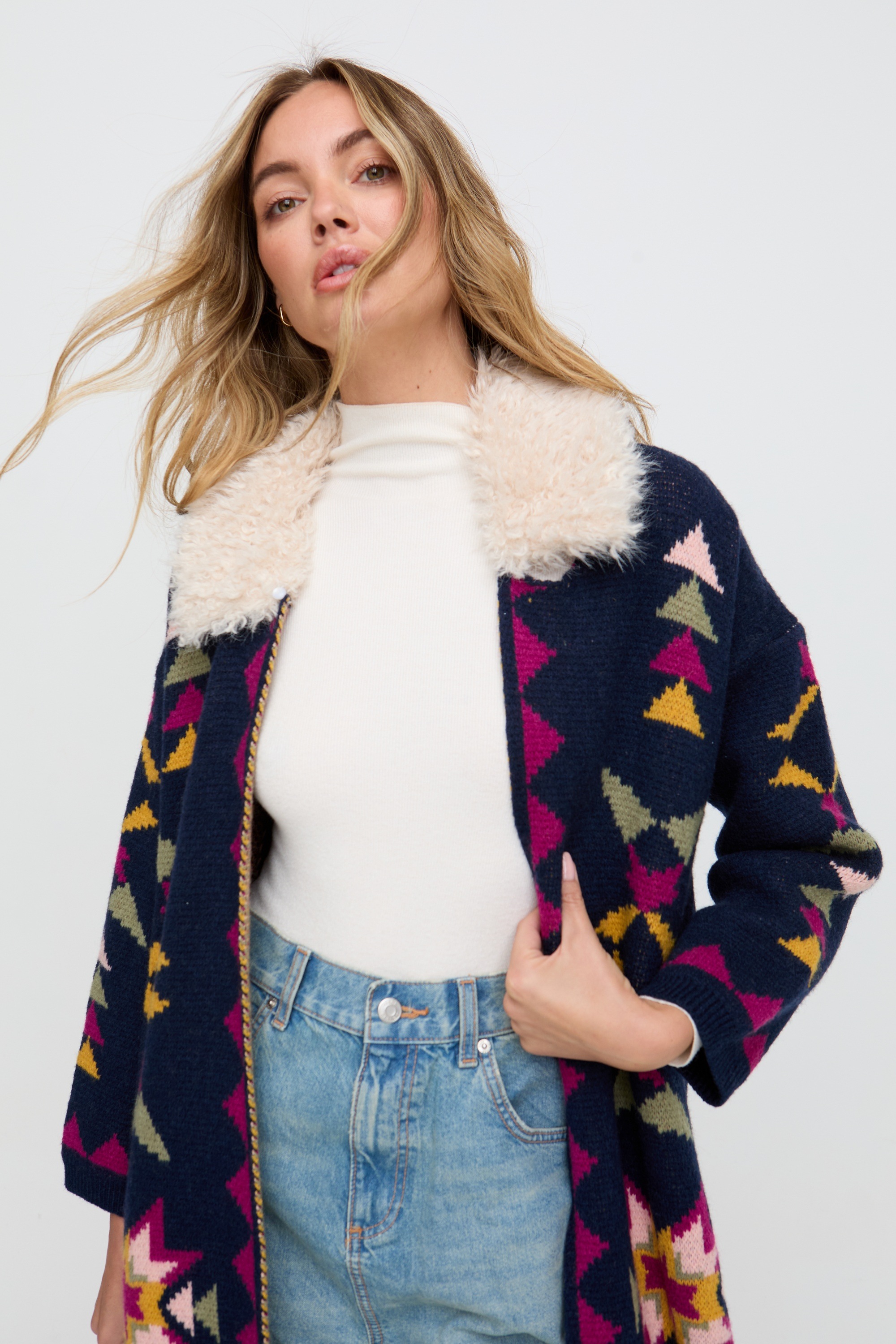 RAFFYA Strickjacke "Cathy Jacquard Long Line Cardigan Damen" günstig online kaufen