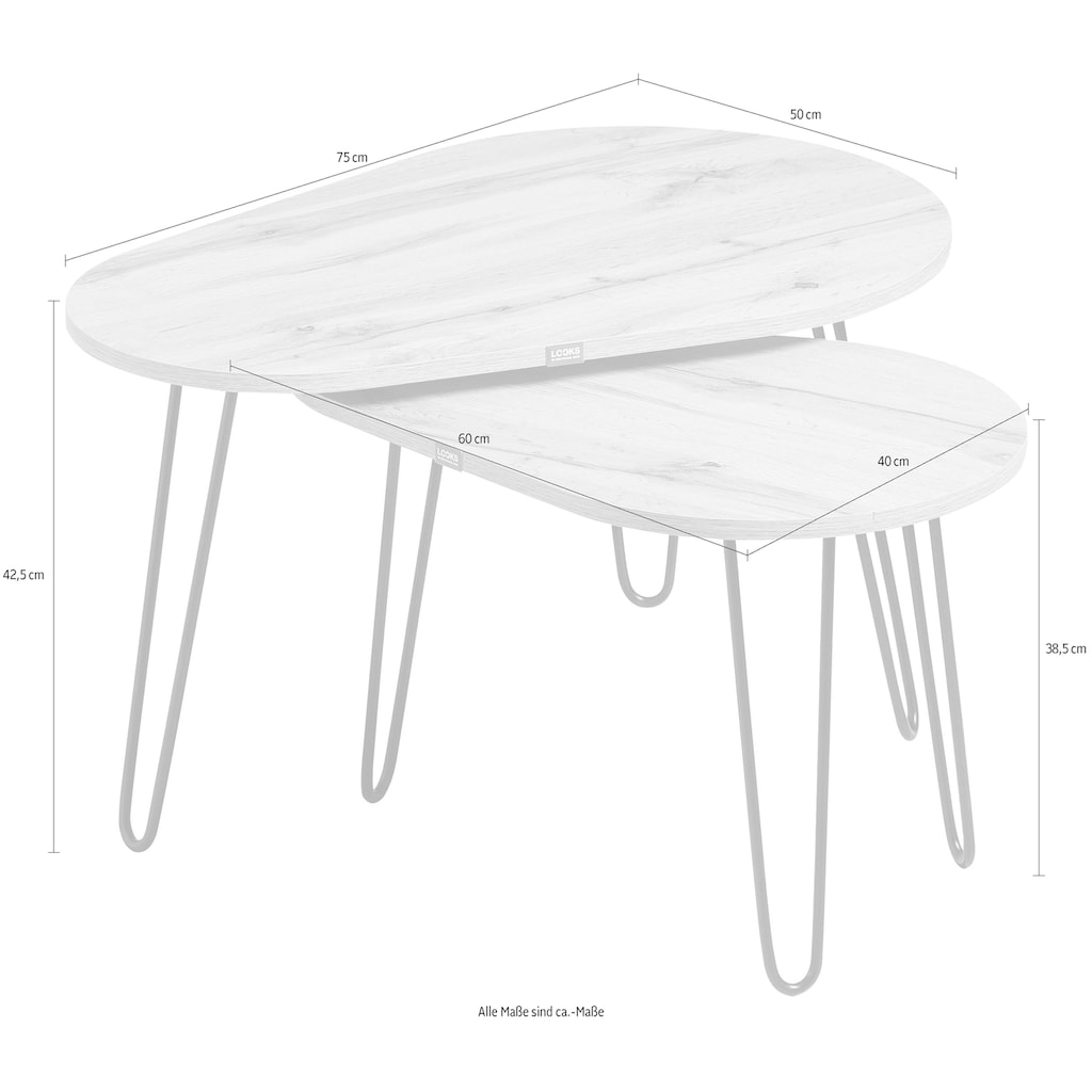 LOOKS by Wolfgang Joop Couchtisch »Looks Organic«, Set aus 2 unterschiedlich großen Tischen, mit hochwertigen Metallfüßen