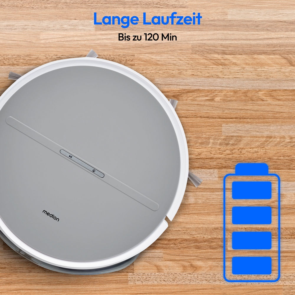 Medion® Saugroboter »E35 (MD 11157), intelligente S-Linien Navigation, 2 kPa Saugleistung«, Steuerung per Fernbedienung, 120 min Laufzeit, Ladestation