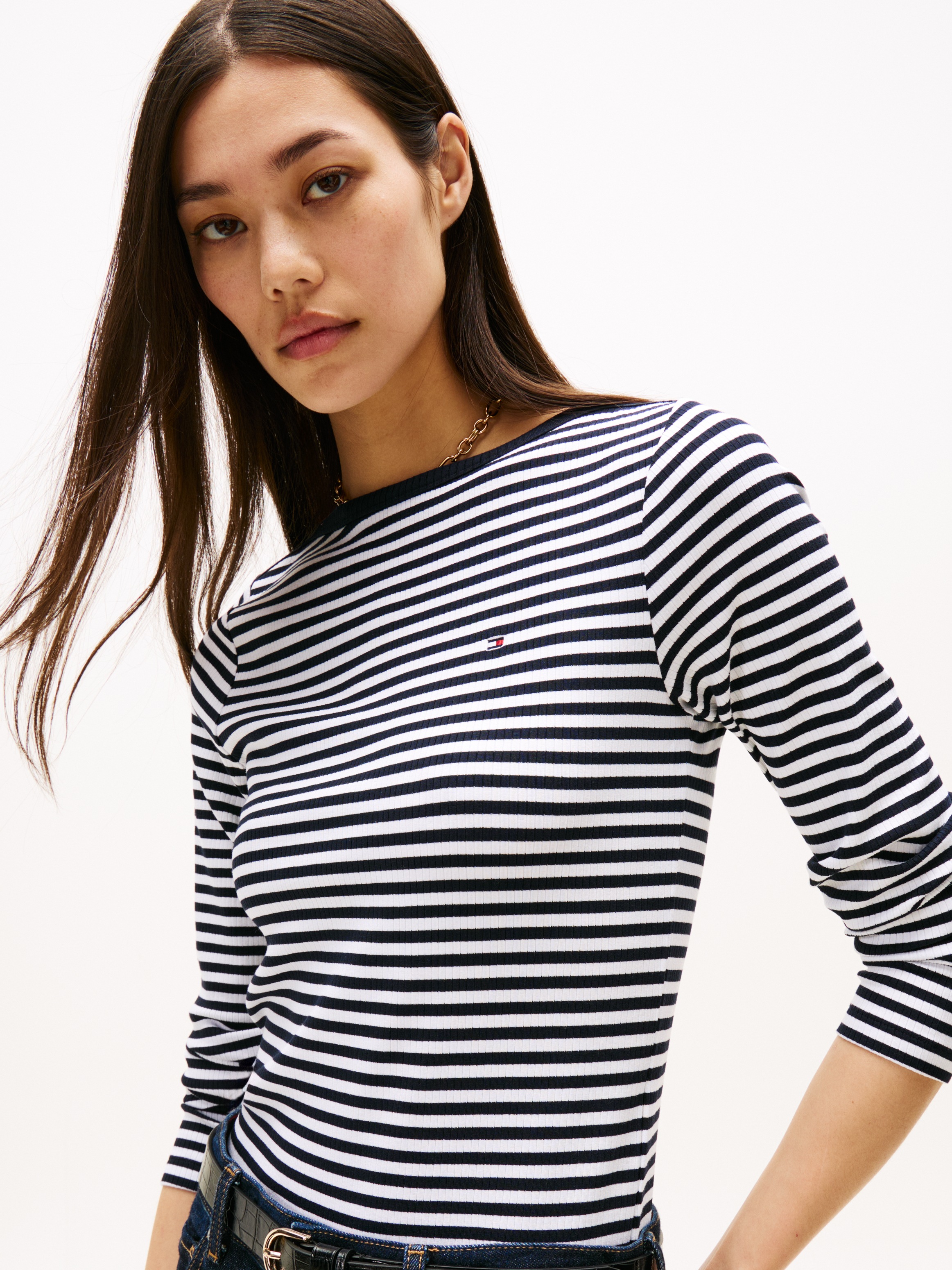 Tommy Hilfiger Langarmshirt "SLIM 5X2 RIB BOAT-NK LS mit U-Boot Ausschnitt günstig online kaufen