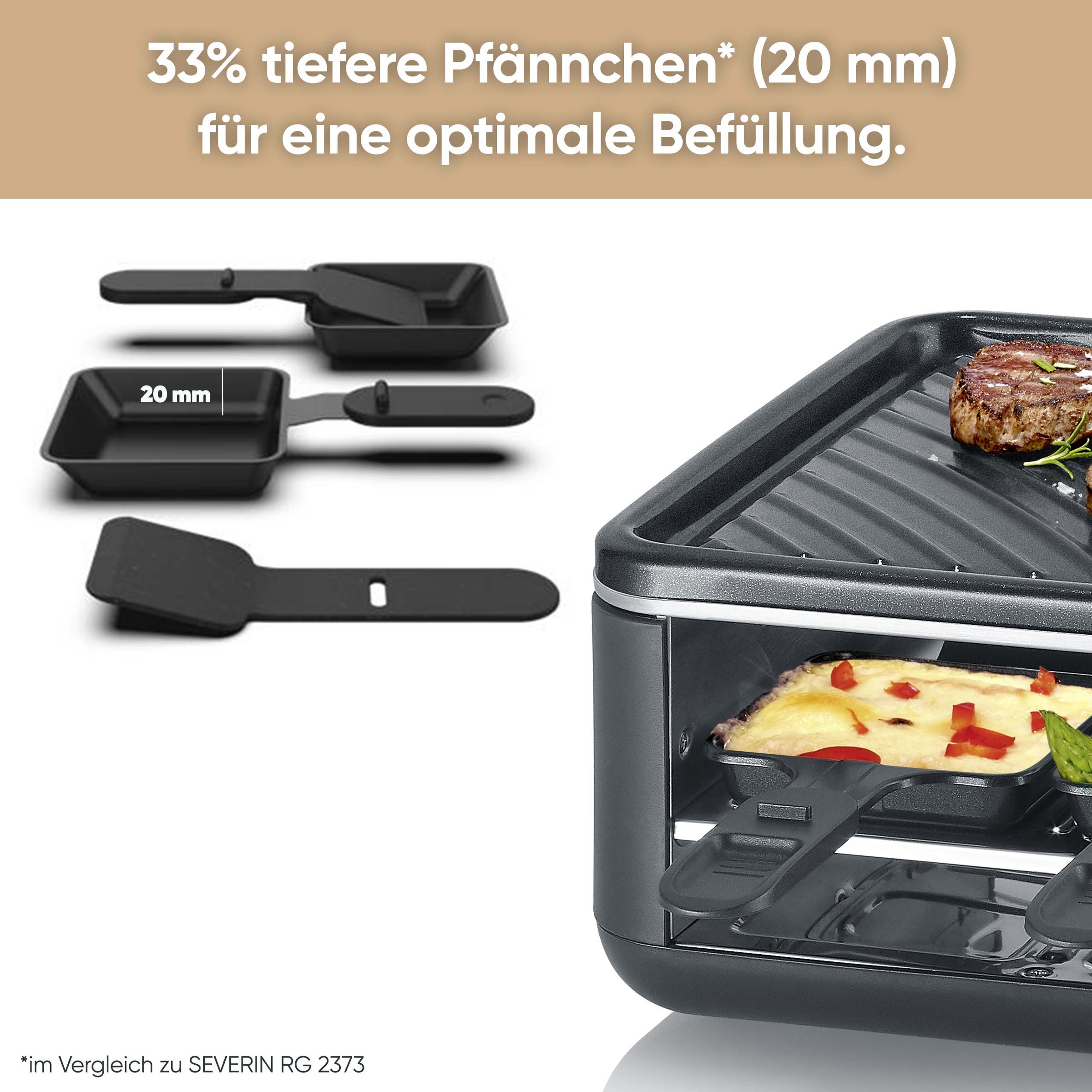 Severin Raclette »Black Line Lite Mini RG 2360« 4 Stk. Raclettepfännchen 600 W Raclette-Grill