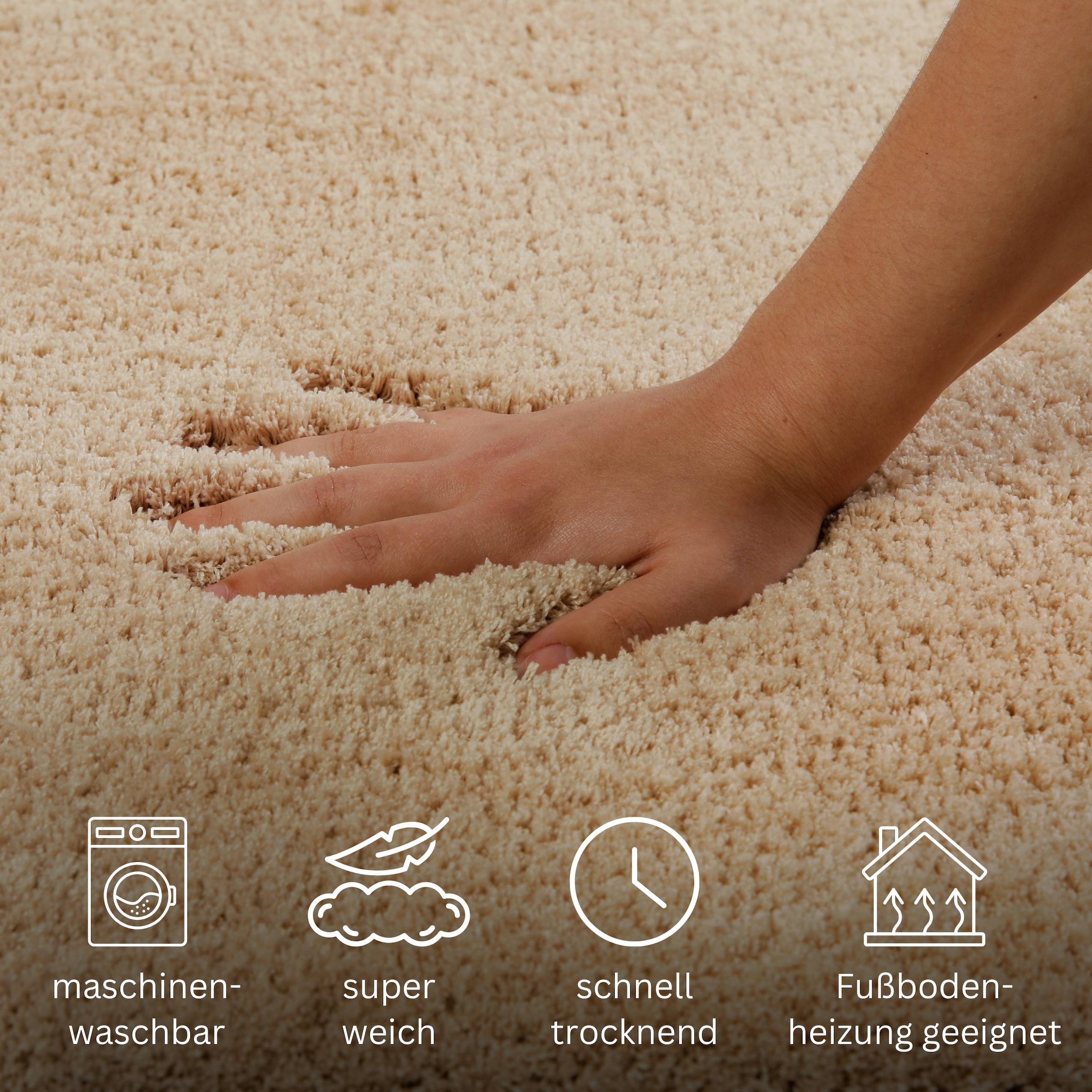 my home Badematte »Kaarin«, rutschhemmend beschichtet, schnell trocknend, Badteppich, getuftet, flauschig, hochflor, große Farbauswahl