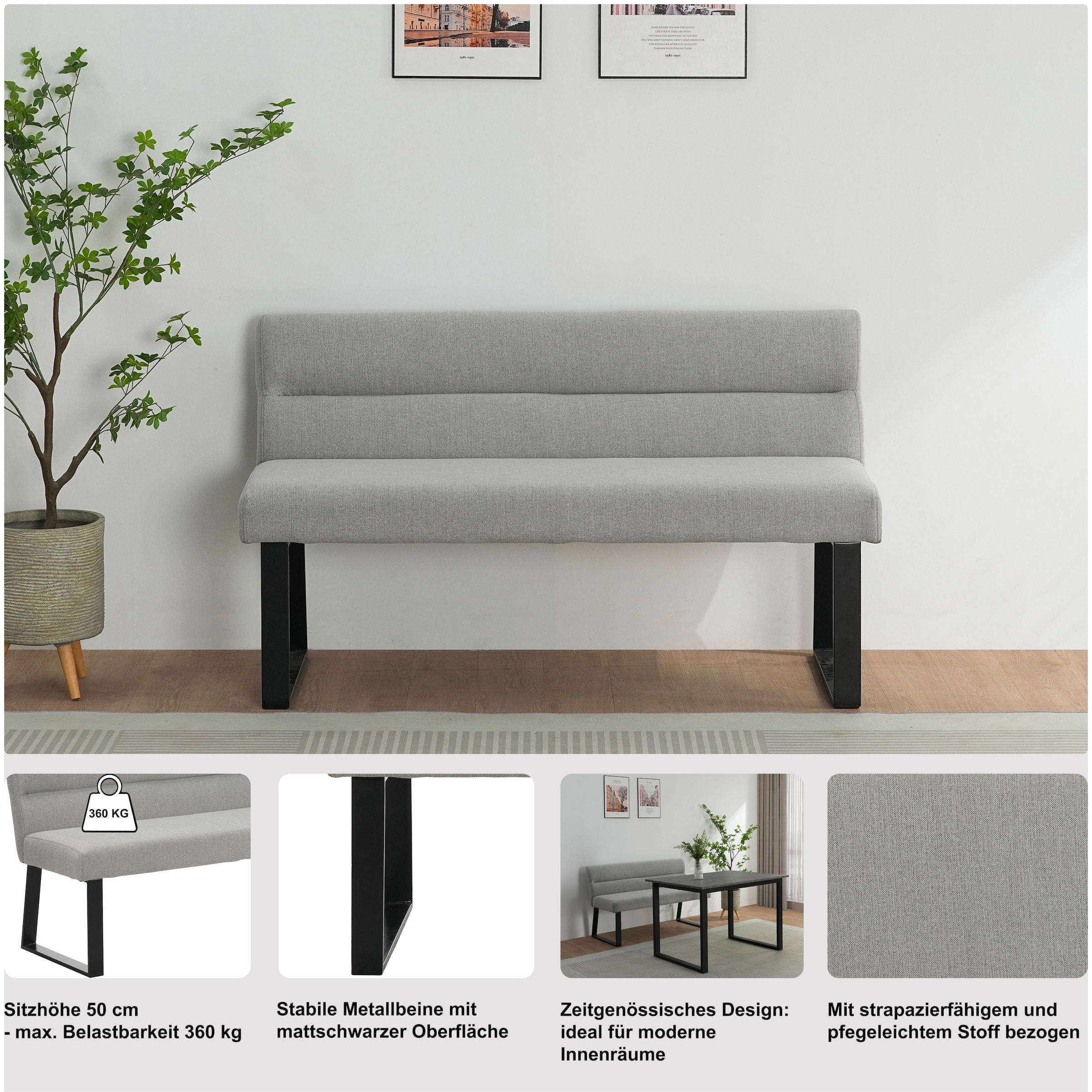 OTTO home Essbank »Ivanna« schwarze Metallbeine, pflegeleichtem Webstoff Bezug, Breite 140 cm