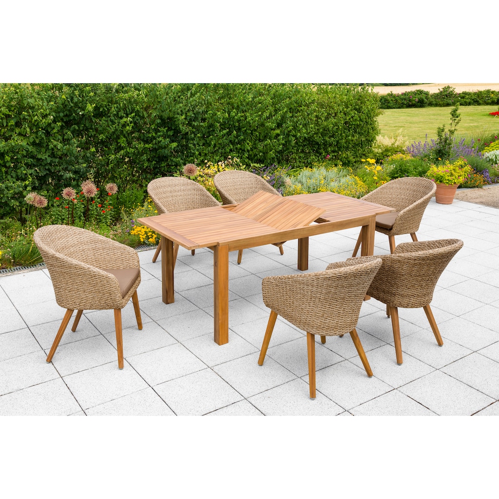 MERXX Garten-Essgruppe »Arrone«, (7 tlg.), 6 Stühle und Tisch, mit Sitzpolstern