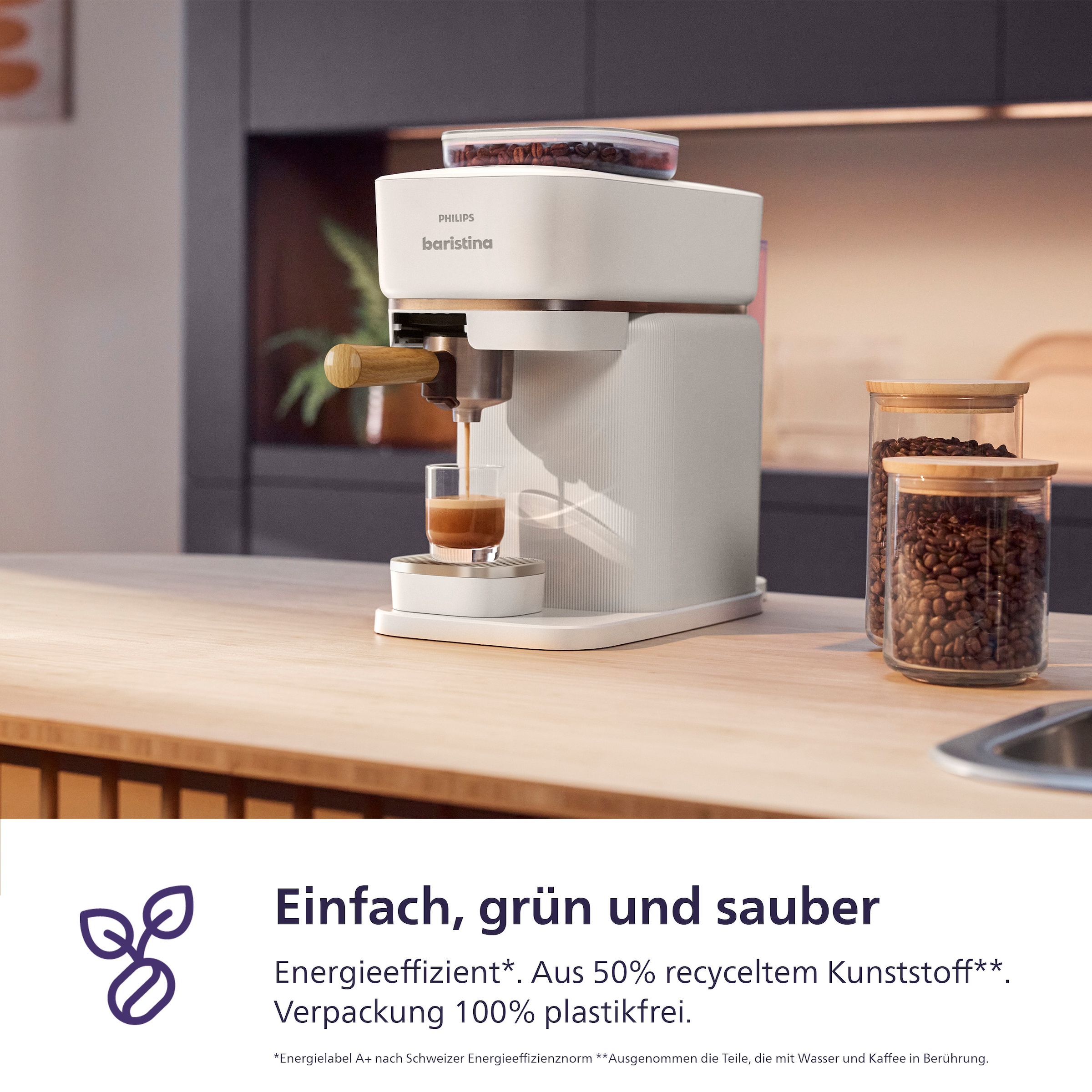 PHILIPS baristina Espressomaschine »BAR302/20 mit Mahlwerk für ganze Bohnen« 16 bar Pumpendruck, Naturweiß/Eschenholz