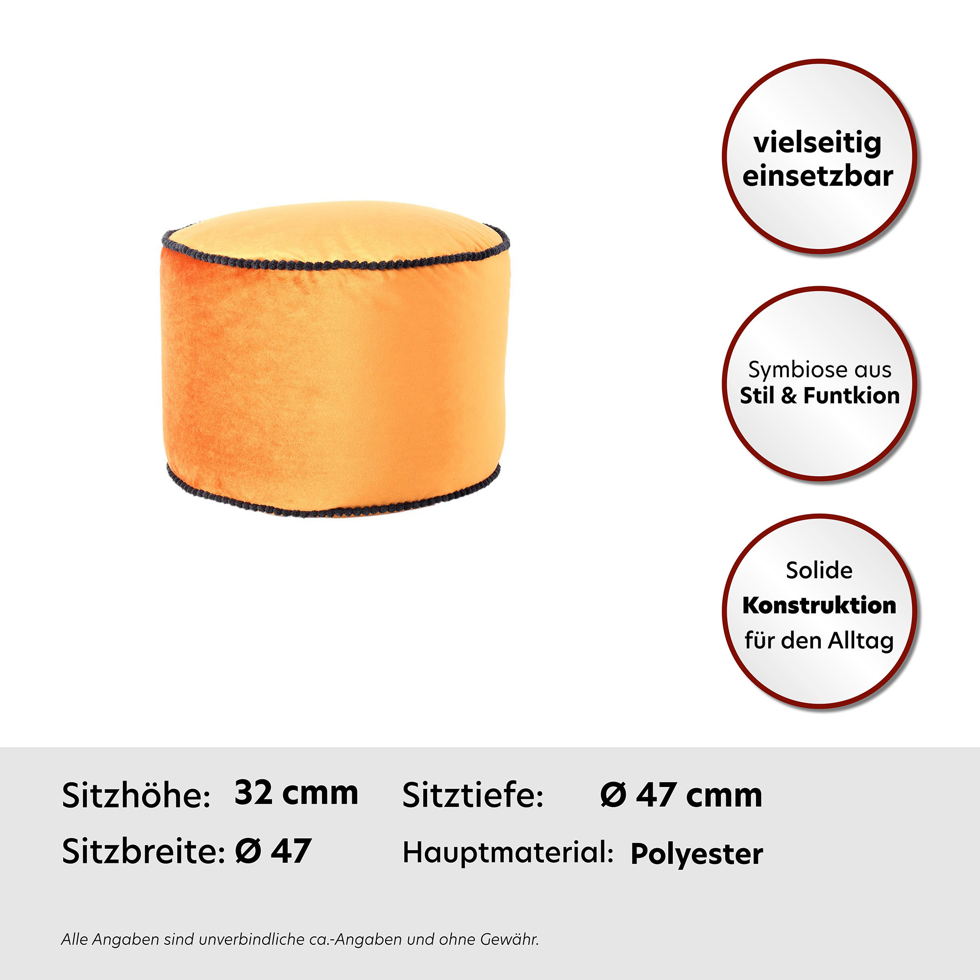 Thumbnail - Kayoom "Pouf Taj Mahal 125, trendige samtige Oberfläche" 1 Stk. tlg. samtweich, farbig, modern, orientalisches Design