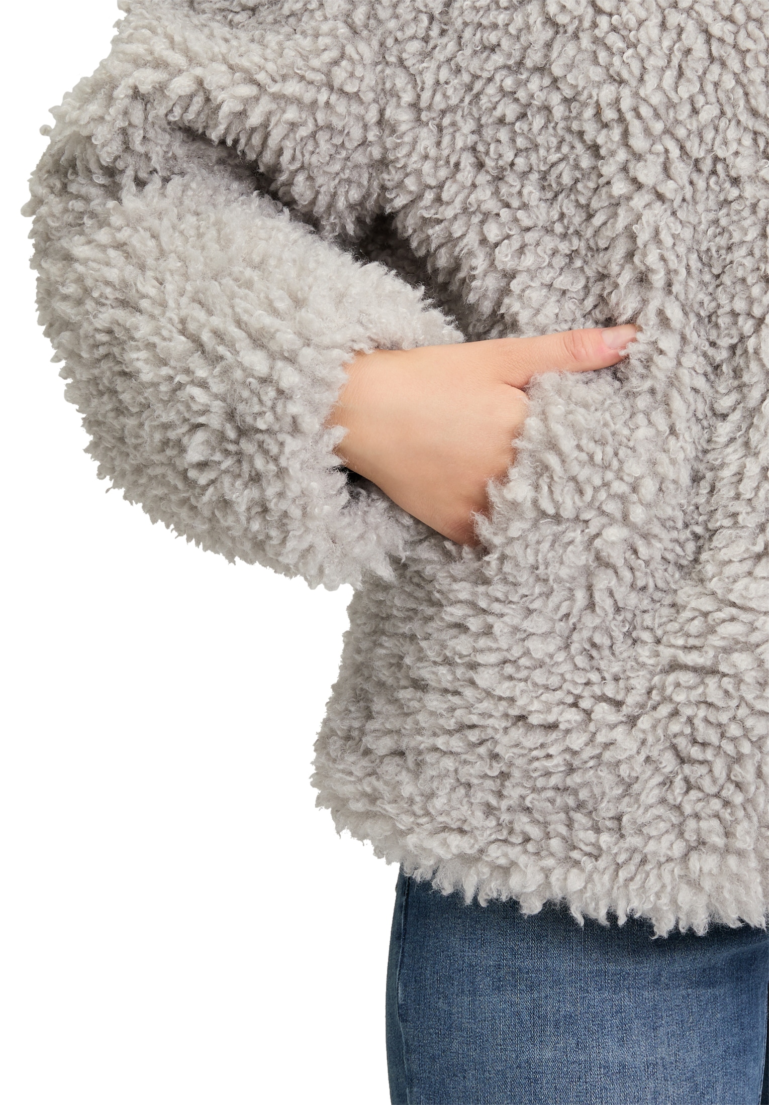 Amber & June Plüschjacke »Amber & June Damen Plüschjacke mit Stehkragen«