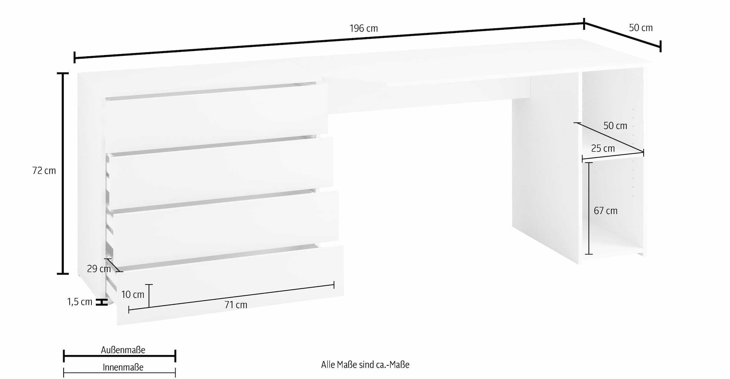 borchardt Möbel Schreibtisch »Wallis«, Breite 196 cm, Push to Open-Funktion