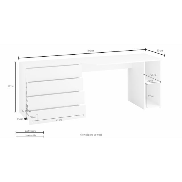 borchardt Möbel Schreibtisch »Wallis«, Breite 196 cm, Push to Open-Funktion  bestellen | BAUR