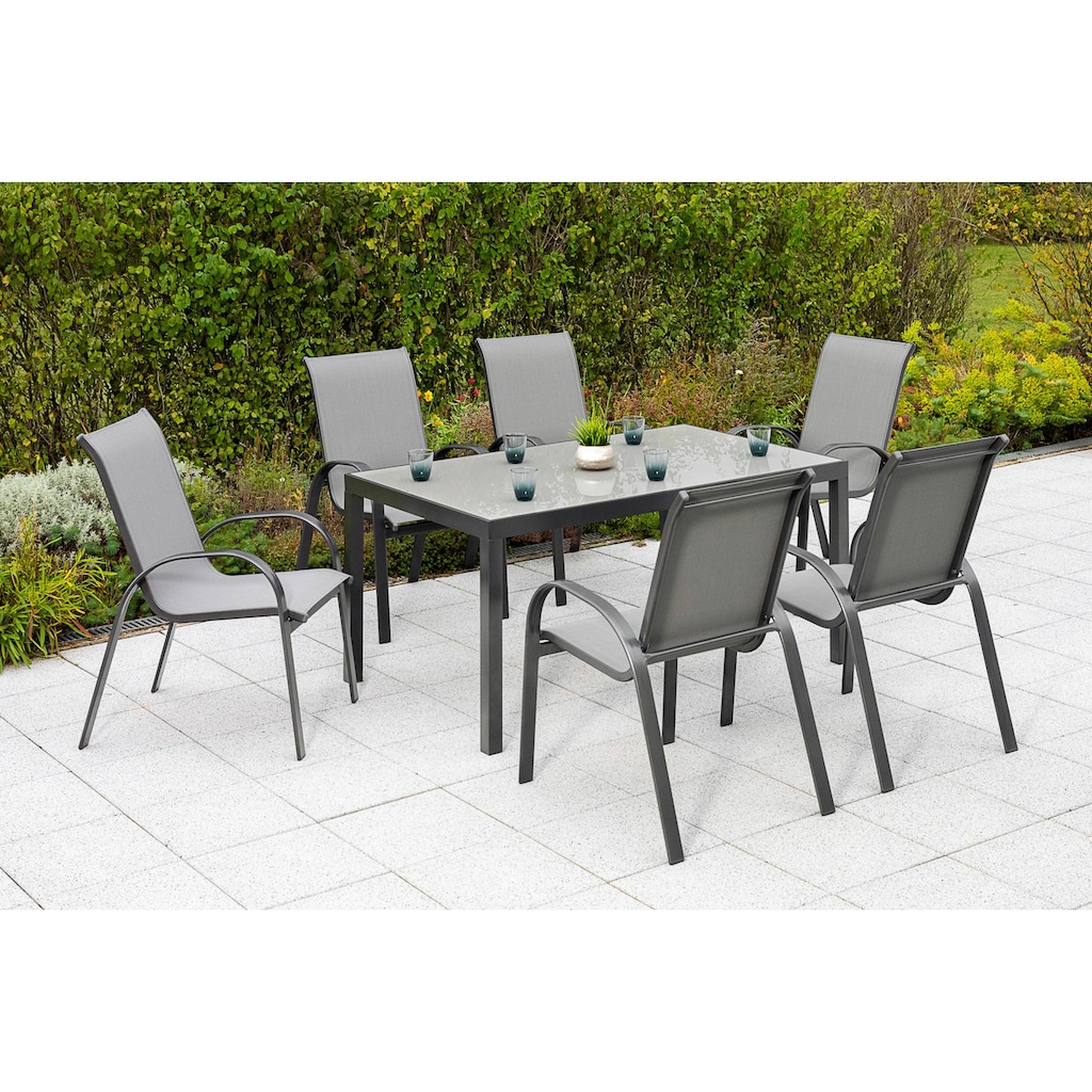 MERXX Garten-Essgruppe »Amalfi«, (Set, 7 tlg.), 6 Sessel, stapelbar, Tisch 90x150 cm