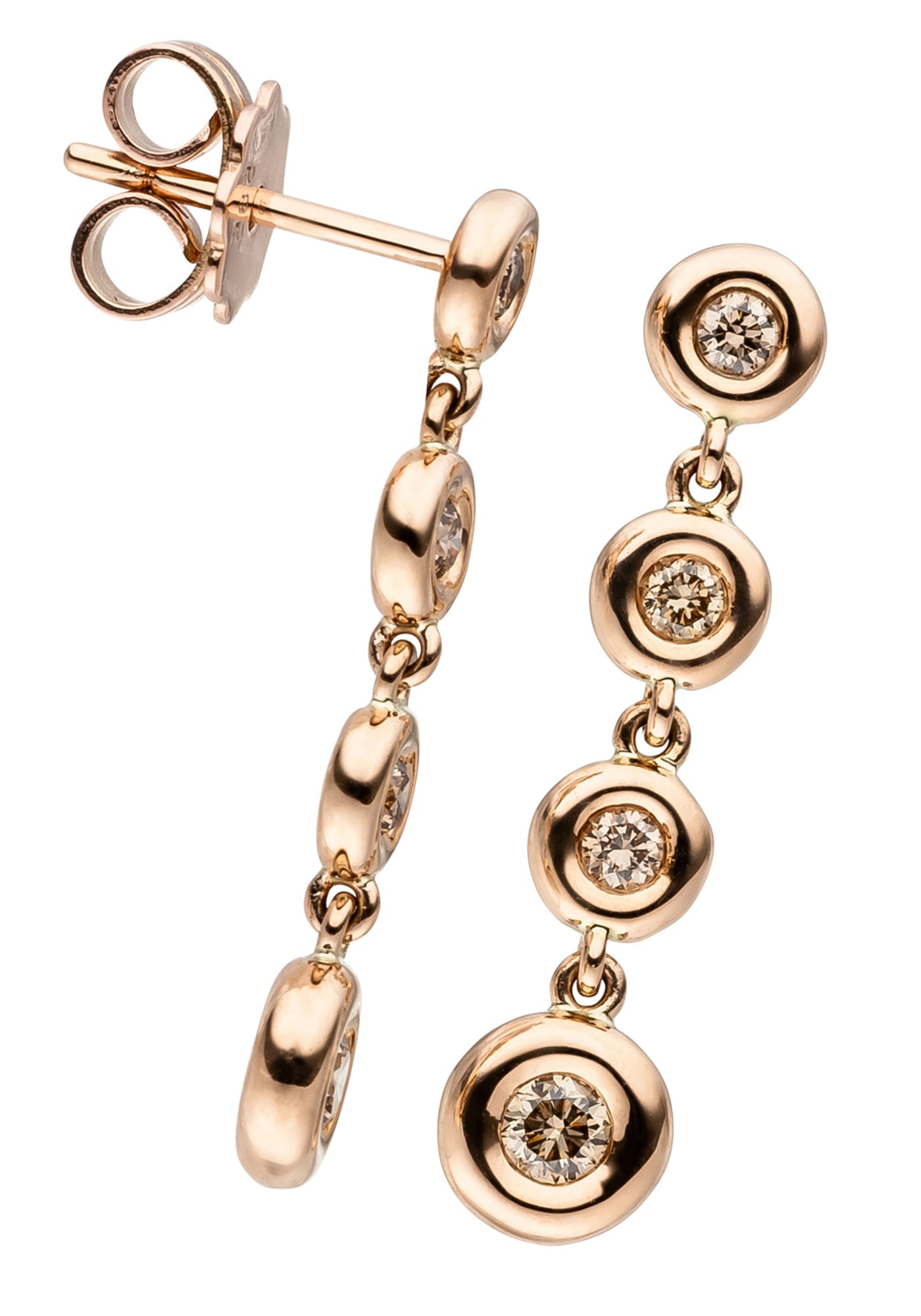 JOBO Ohrringe Rosรฉgoldohrringe 24 mm lang 585 Rosรฉgold Brown Diamond