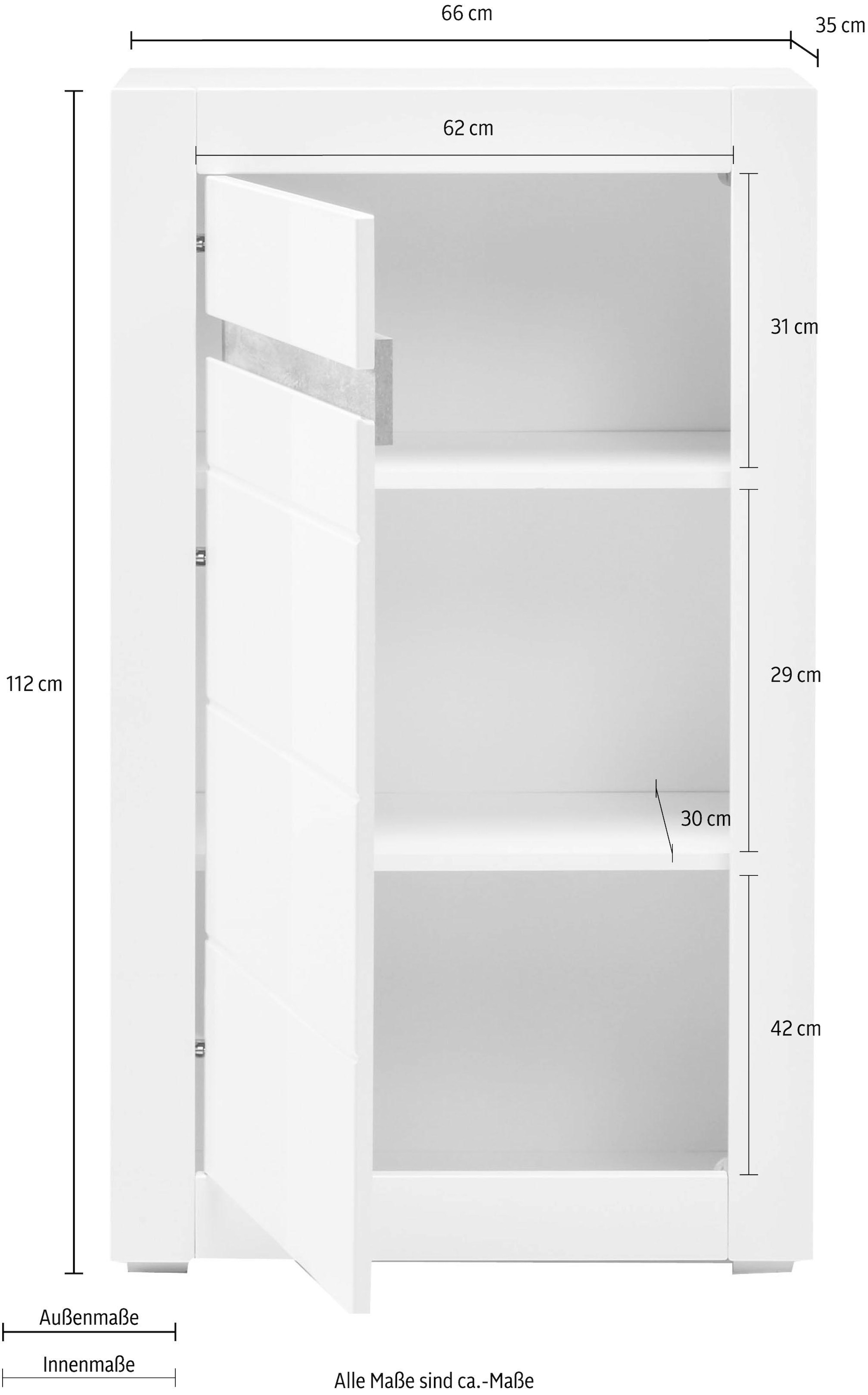 INOSIGN Kommode »Carat«, Breite 66 cm, Blende in weiß und betonfarben im Lieferumfang