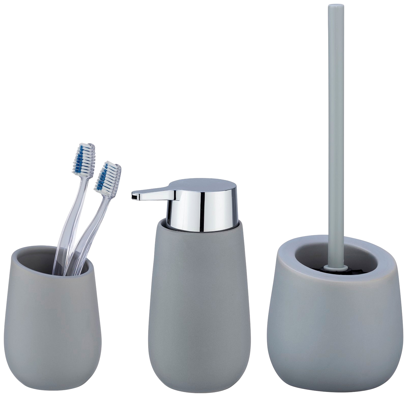 WENKO Bathroom accessory set Badi, White, 3-piece, Ceramic bathroom accessories gray