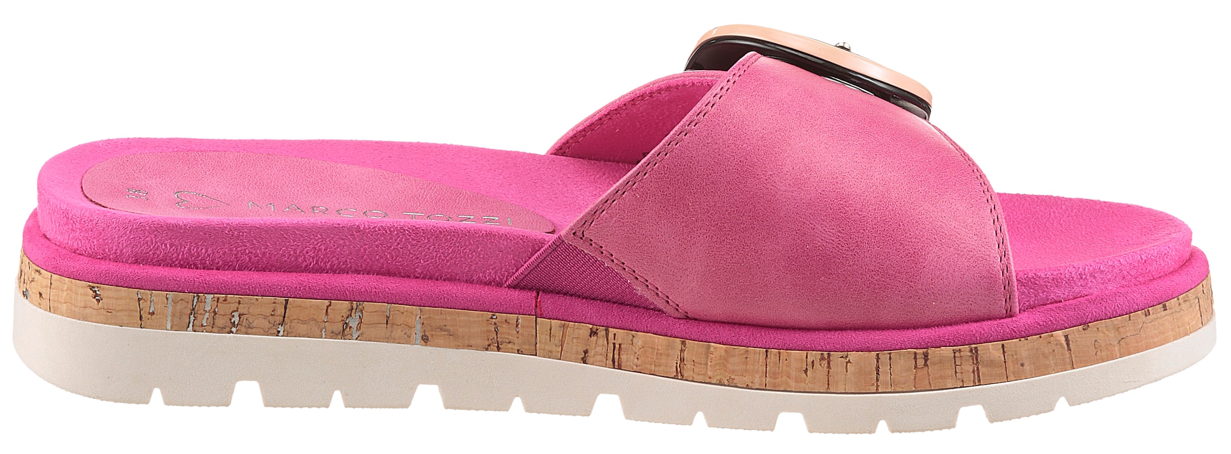MARCO TOZZI Pantolette, Plateau, Sommerschuh, Schlupfschuh mit dekorativer Schnalle