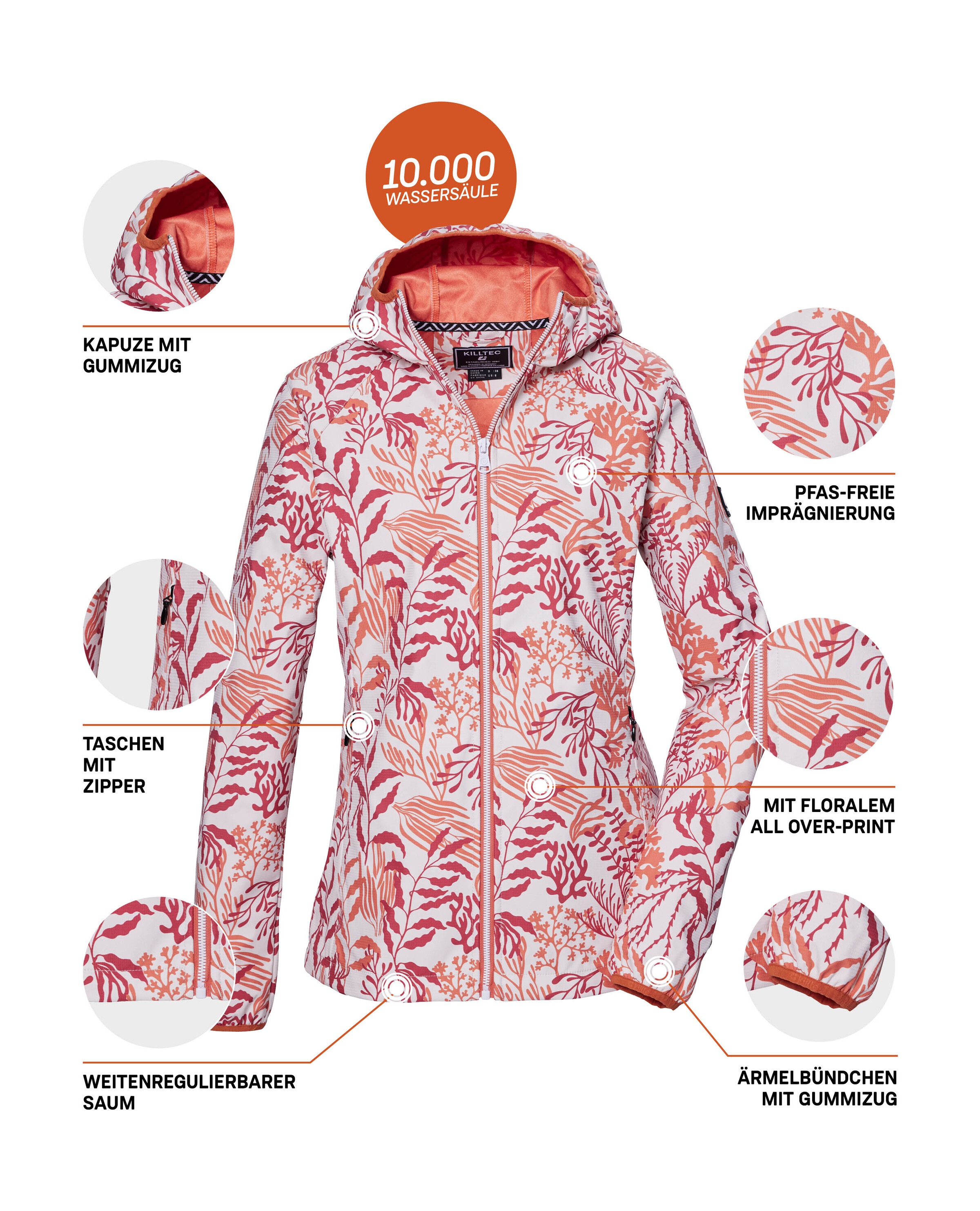 Killtec Softshelljacke »KOS 56 WMN SFTSHLL JCKT«, Wasserabweisende, winddichte Softshelljacke mit floralem Print