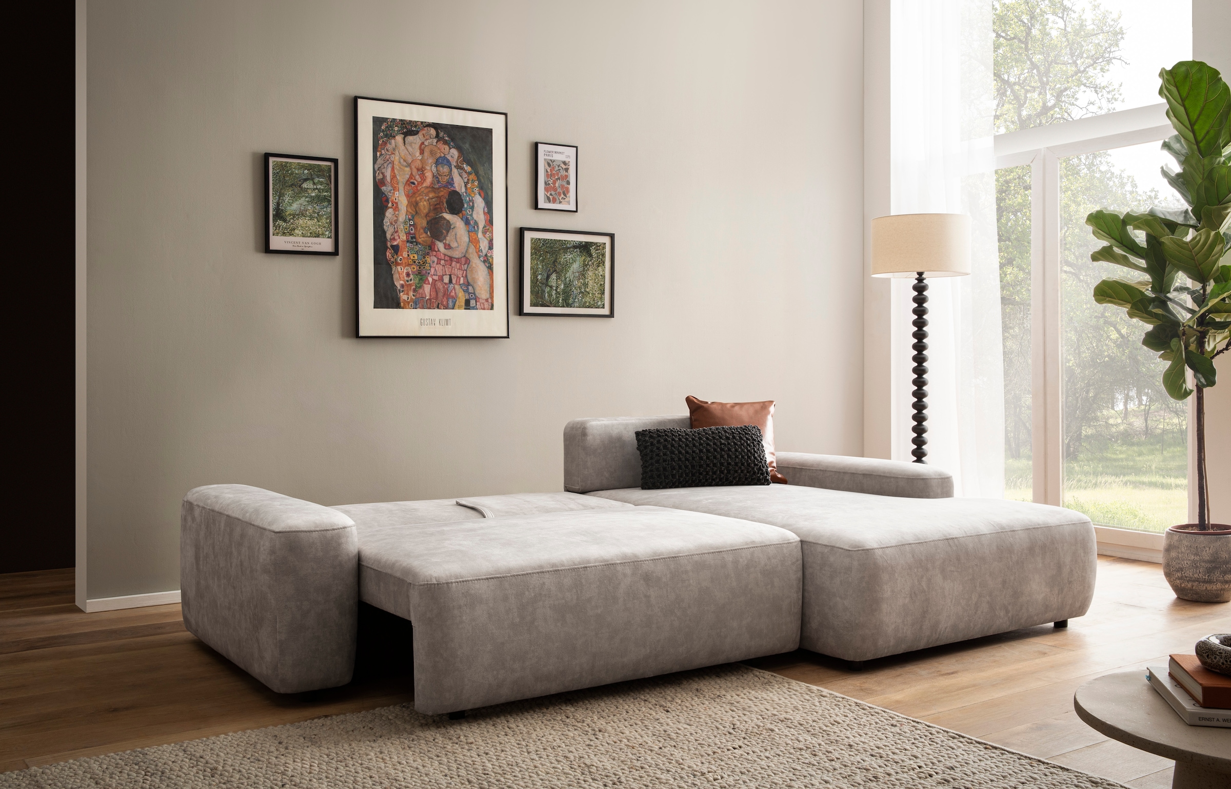 INOSIGN Ecksofa »TORGE (264cm), Schlafsofa in Cord, Samtvelours o Struktur fein, L-Form«, Schlaffunktion, Bettkasten, Liegefläche: 125/210 cm
