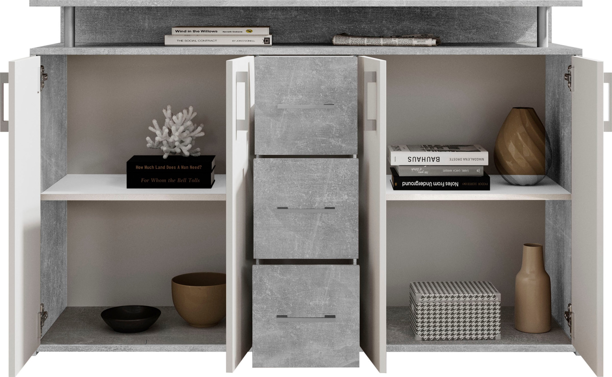 HBZ Sideboard »Drivno Sideboard, B/H/T 139x90x34 cm«, Breite 139cm, Kugelauszug, Einlegeböden verstellbar, 3 Schubkästen