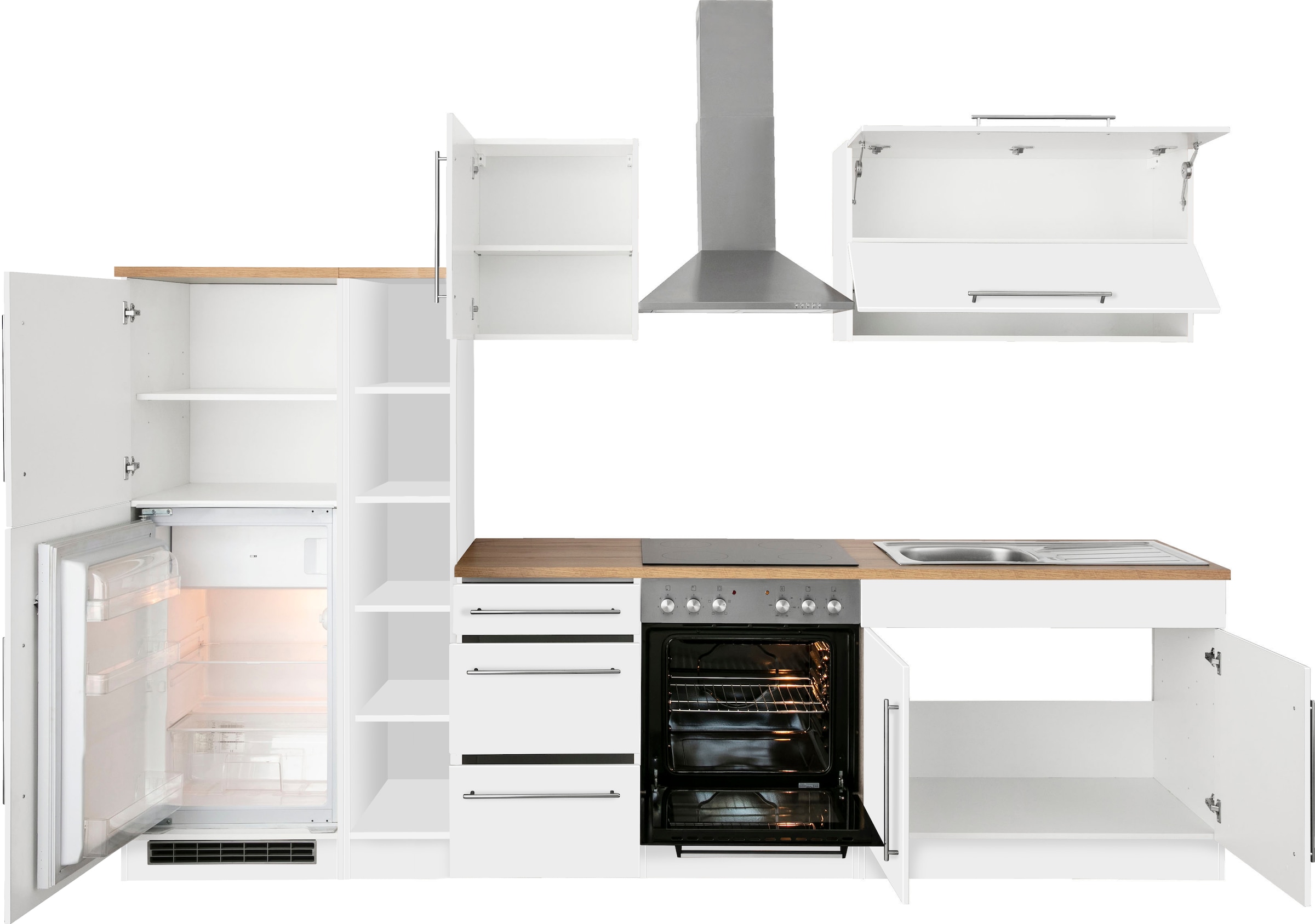 KOCHSTATION Küchenzeile »KS-Samos« Breite 300 cm, wahlweise mit E-Geräten, mit Arbeitsplatte