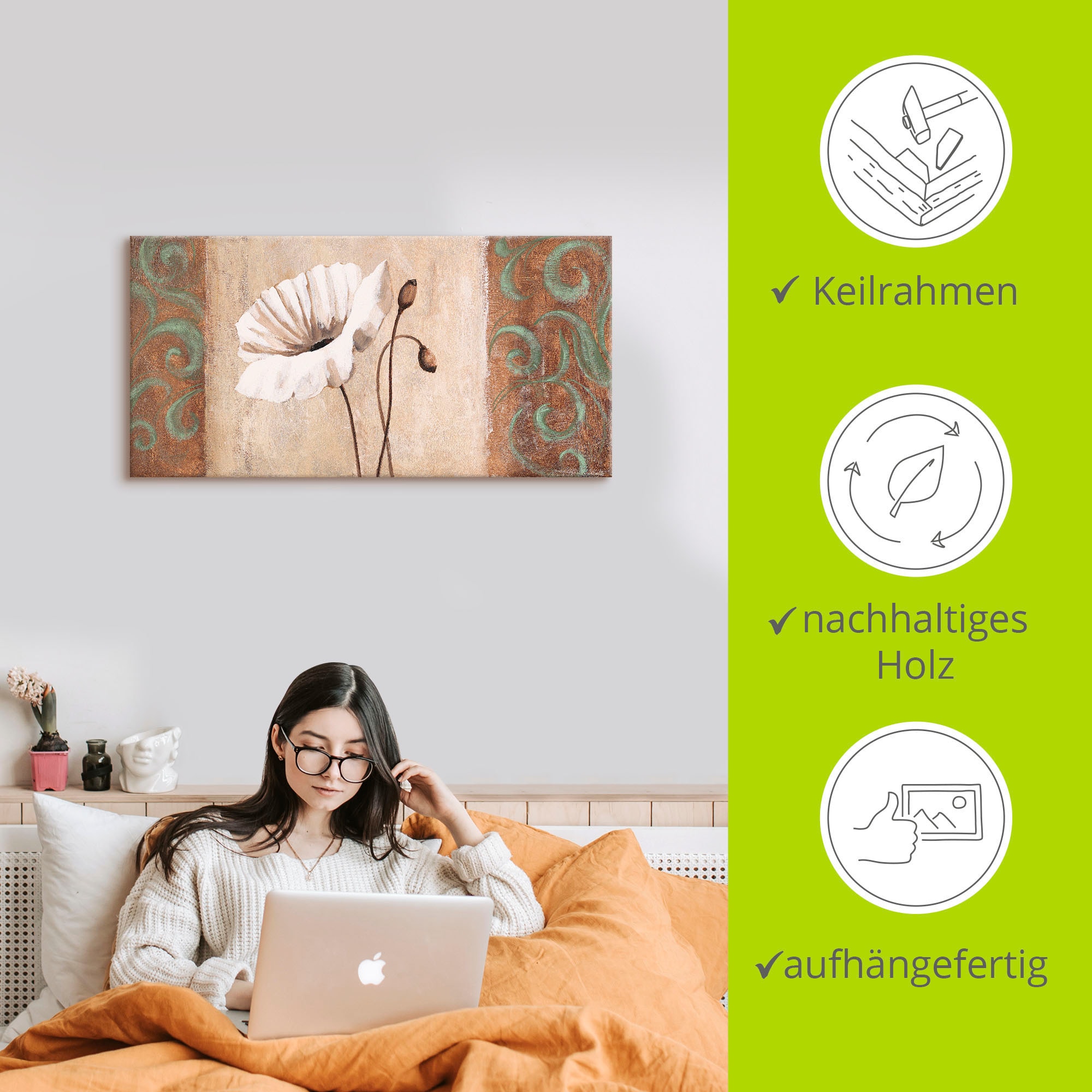 Artland Wandbild »Mohnblumen mit Ornamenten«, Blumen, (1 St.), als Leinwandbild, Poster in verschied. Größen