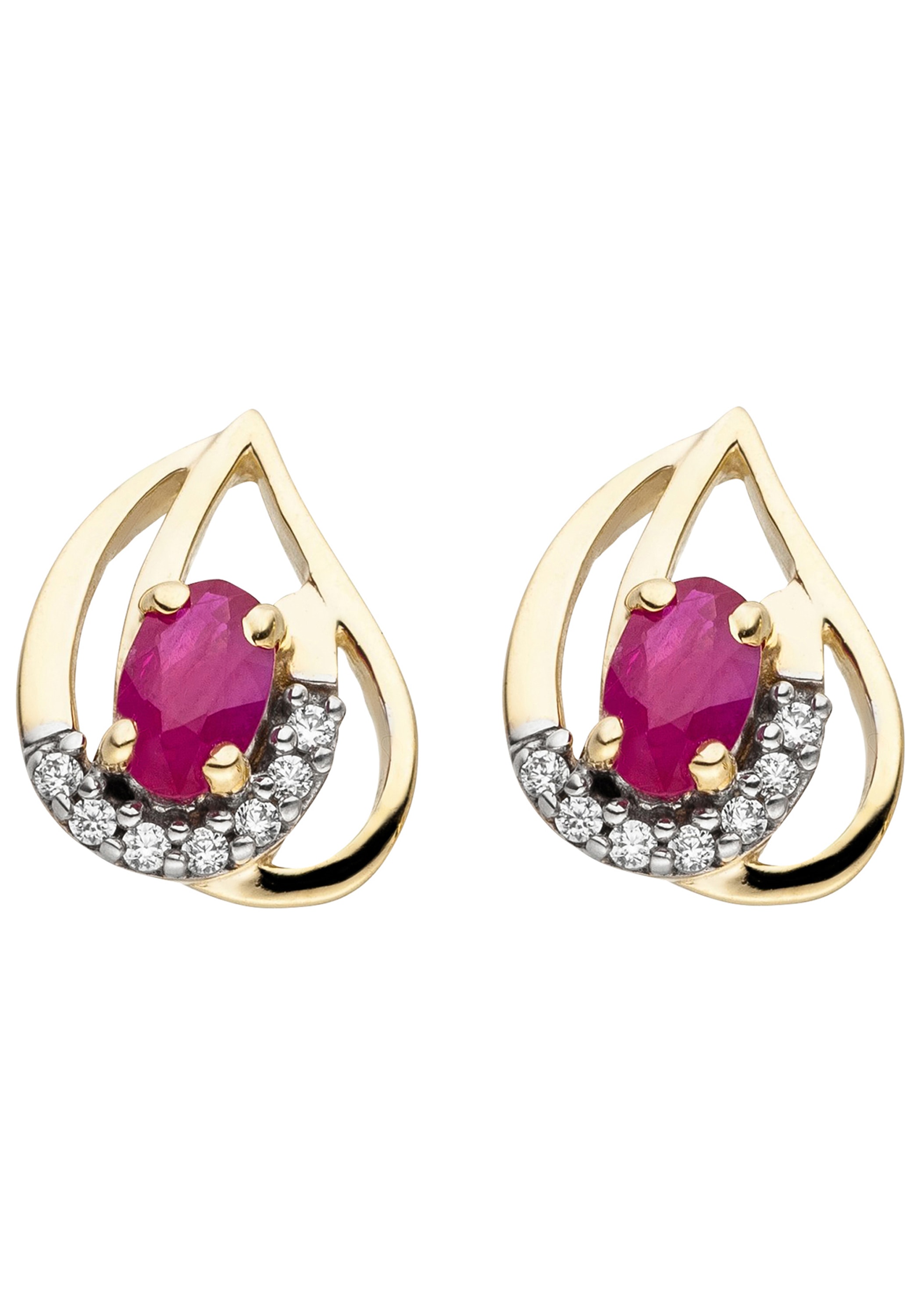 JOBO Paar Ohrstecker »Ohrringe mit Rubin und 14 Zirkonia« 333 Gold