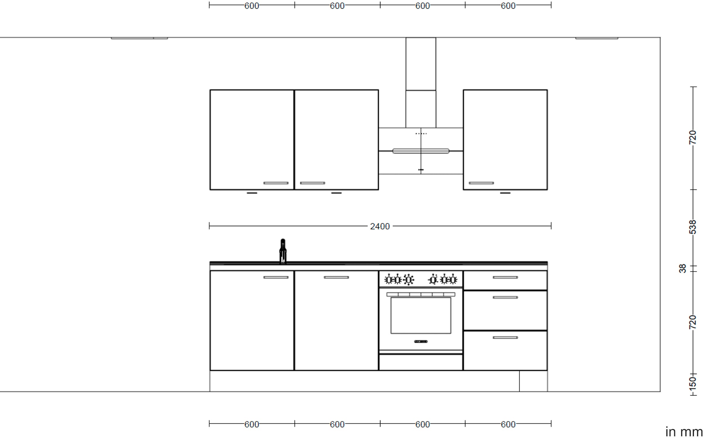 nobilia® Küchenzeile »"Structura II"« vormontiert, Ausrichtung wählbar, Breite 240 cm, wahlw. mit E-Geräten