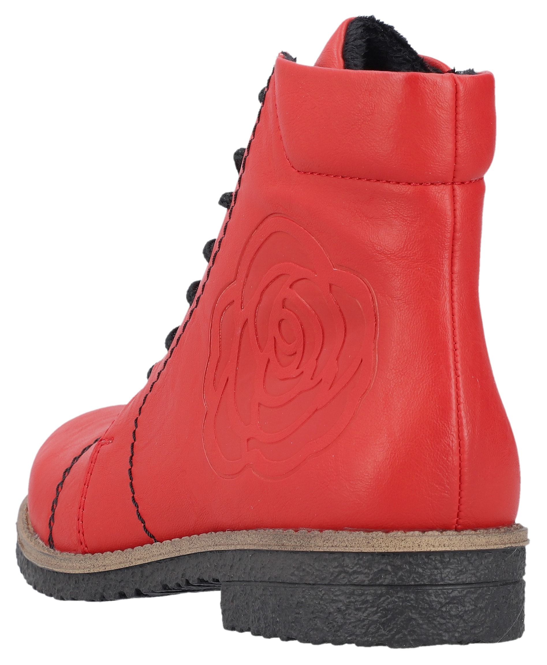 Rieker Schnürstiefelette, Schnürboots, Reißverschluss-Stiefelette, Blockabsatz, Rosenmuster
