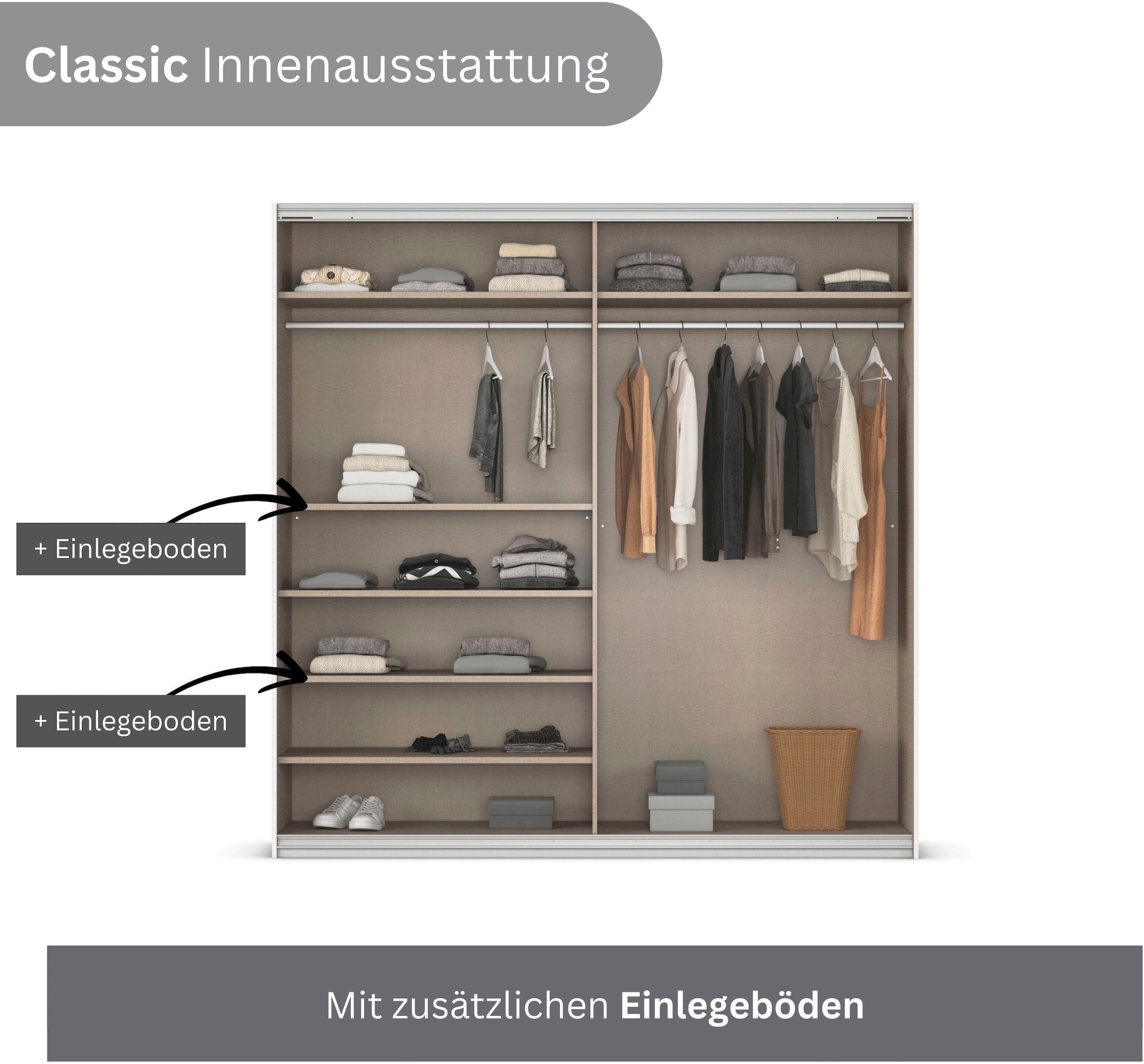 INOSIGN BY RAUCH Schwebetürenschrank »Kleiderschrank Schrank Garderobe Schlafzimmerschrank THANOS«, (in 3 verschiedenen Ausstattungen BASIC/CLASSIC/PREMIUM), Optional mit Spiegel, Metall-Griffleisten alufarben MADE IN GERMANY