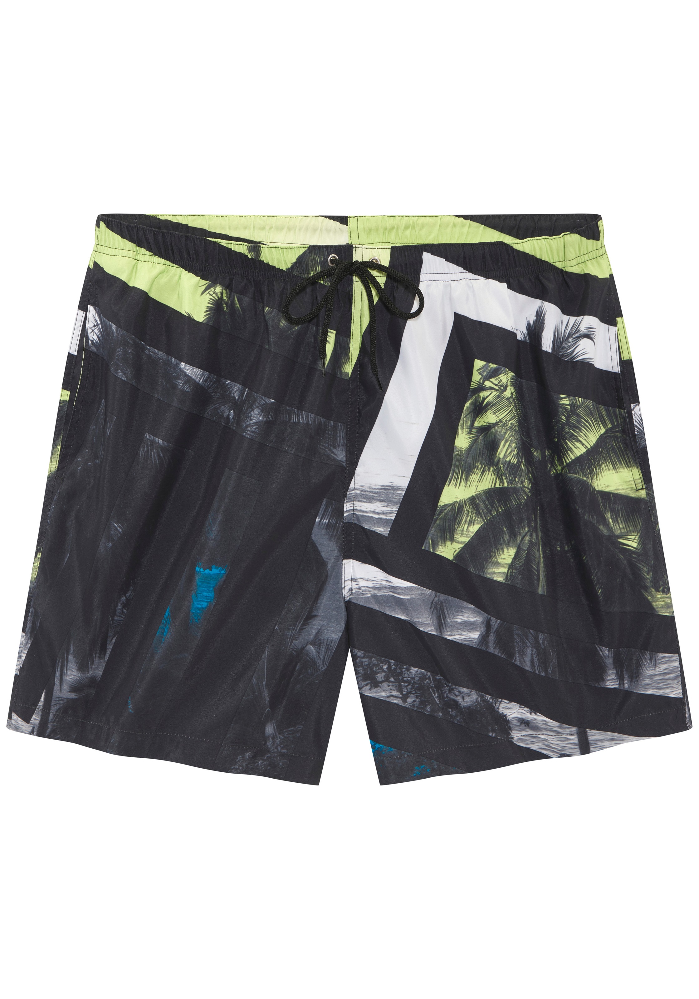 Badeshorts JOHN DEVIN, Gr. M, N-Gr, schwarz, lime, Polyester, bedruckt, Badehosen Badeshorts, mit grafischen Elementen